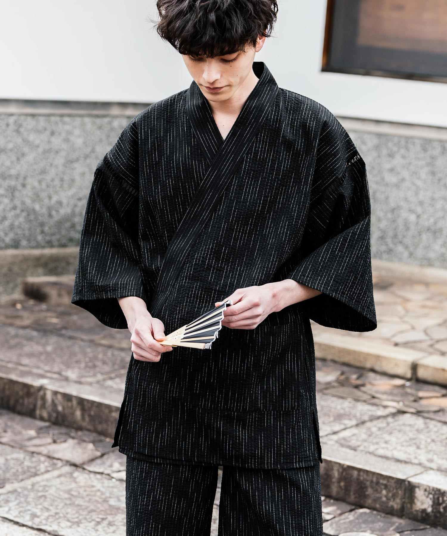 ロッキーモンロー Rocky Monroe 甚平 セットアップ メンズ レディース 和服 上下セット しじら織り シアサッカー 無地 ストライプ 清涼 ルームウェア 部屋着 花火大会 夏祭り 14156 (ホワイト) ホワイト