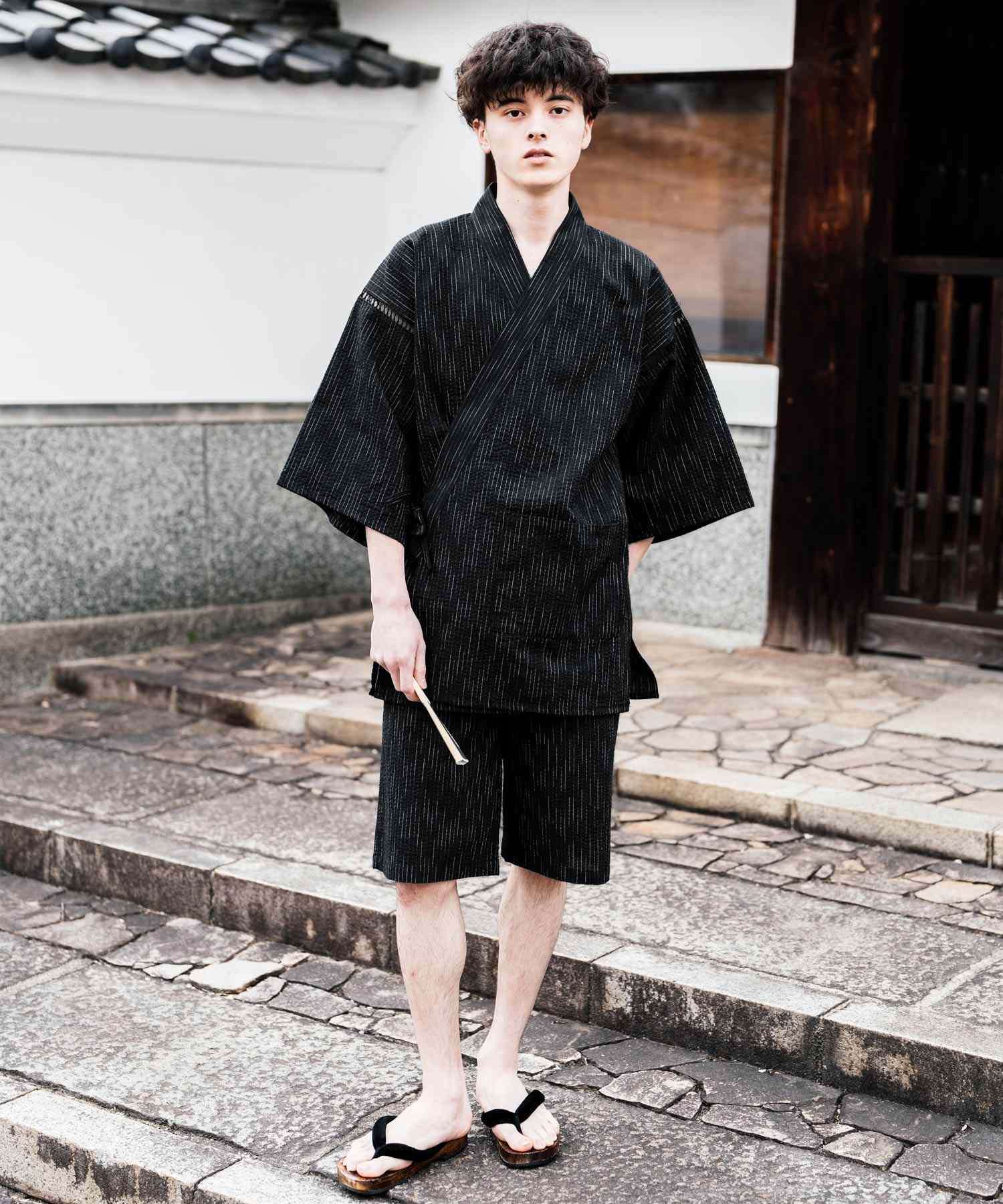 ロッキーモンロー Rocky Monroe 甚平 セットアップ メンズ レディース 和服 上下セット しじら織り シアサッカー 無地 ストライプ 清涼 ルームウェア 部屋着 花火大会 夏祭り 14156 (ホワイト) ホワイト