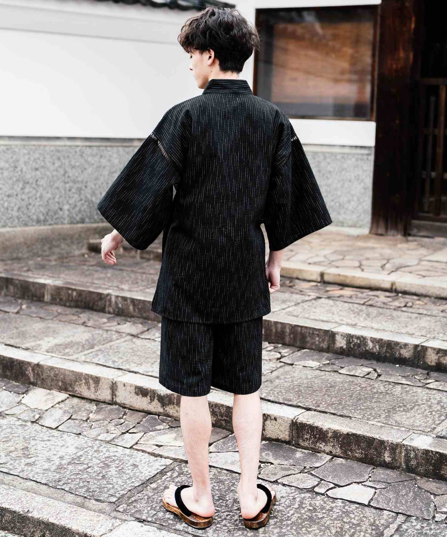 ロッキーモンロー Rocky Monroe 甚平 セットアップ メンズ レディース 和服 上下セット しじら織り シアサッカー 無地 ストライプ 清涼 ルームウェア 部屋着 花火大会 夏祭り 14156 (ホワイト) ホワイト