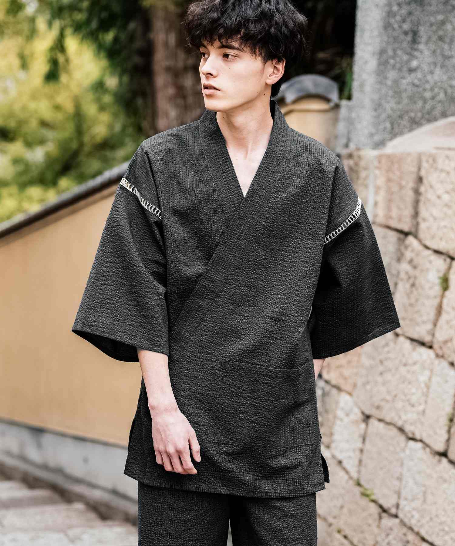 ロッキーモンロー Rocky Monroe 甚平 セットアップ メンズ レディース 和服 上下セット しじら織り シアサッカー 無地 ストライプ 清涼 ルームウェア 部屋着 花火大会 夏祭り 14156 (ホワイト) ホワイト