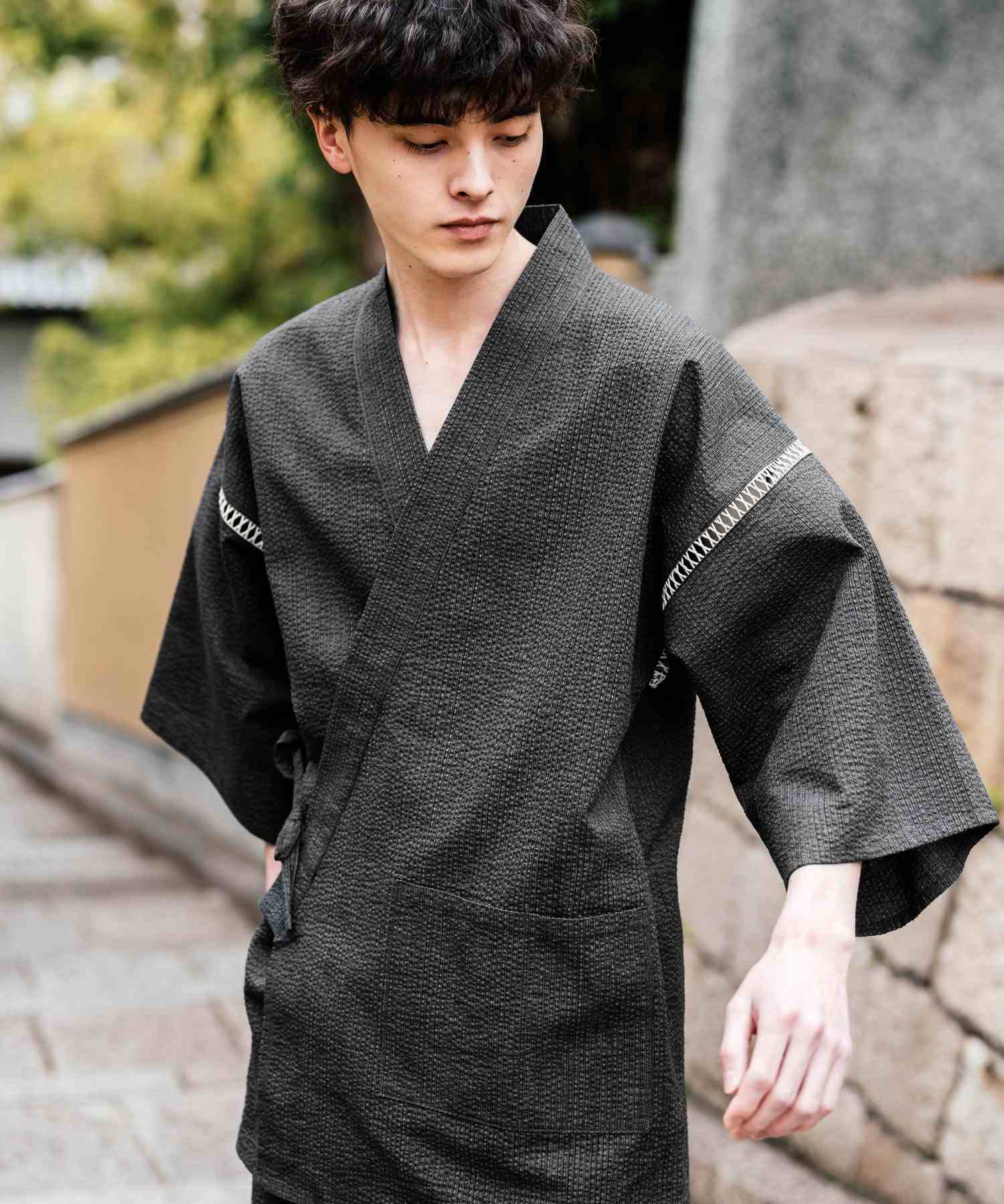 ロッキーモンロー Rocky Monroe 甚平 セットアップ メンズ レディース 和服 上下セット しじら織り シアサッカー 無地 ストライプ 清涼 ルームウェア 部屋着 花火大会 夏祭り 14156 (ホワイト) ホワイト