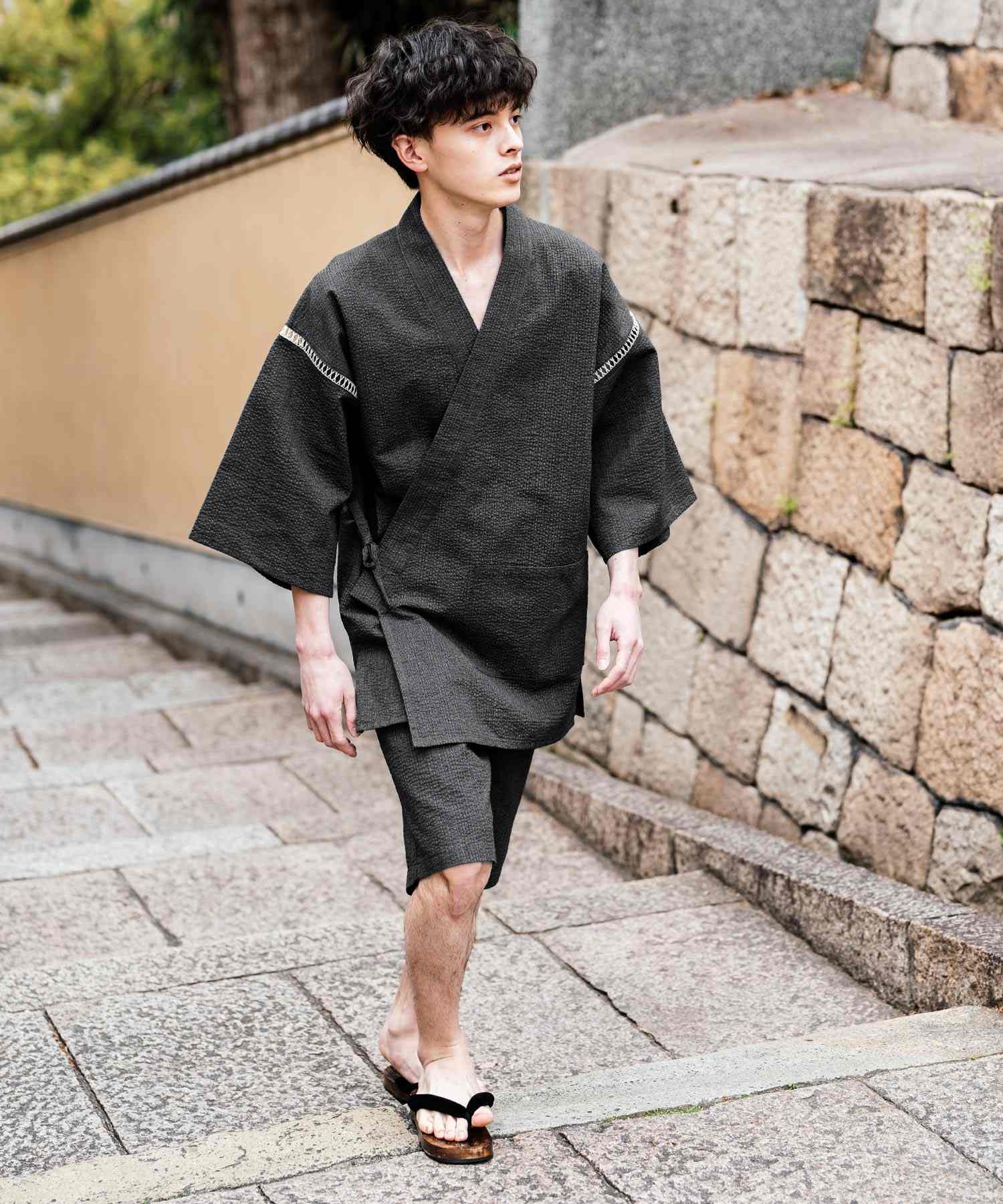 ロッキーモンロー Rocky Monroe 甚平 セットアップ メンズ レディース 和服 上下セット しじら織り シアサッカー 無地 ストライプ 清涼 ルームウェア 部屋着 花火大会 夏祭り 14156 (ホワイト) ホワイト