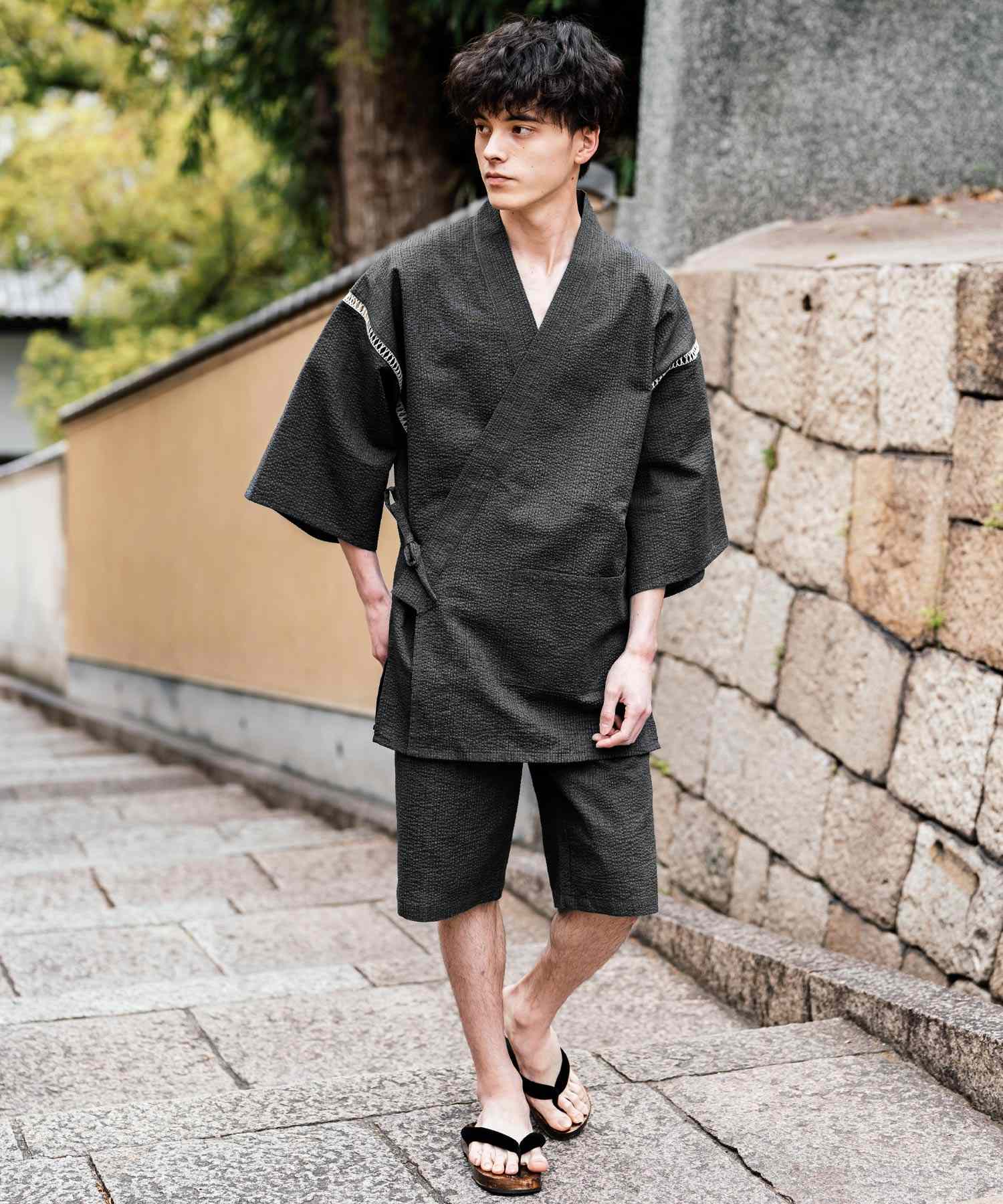 ロッキーモンロー Rocky Monroe 甚平 セットアップ メンズ レディース 和服 上下セット しじら織り シアサッカー 無地 ストライプ 清涼 ルームウェア 部屋着 花火大会 夏祭り 14156 (ホワイト) ホワイト