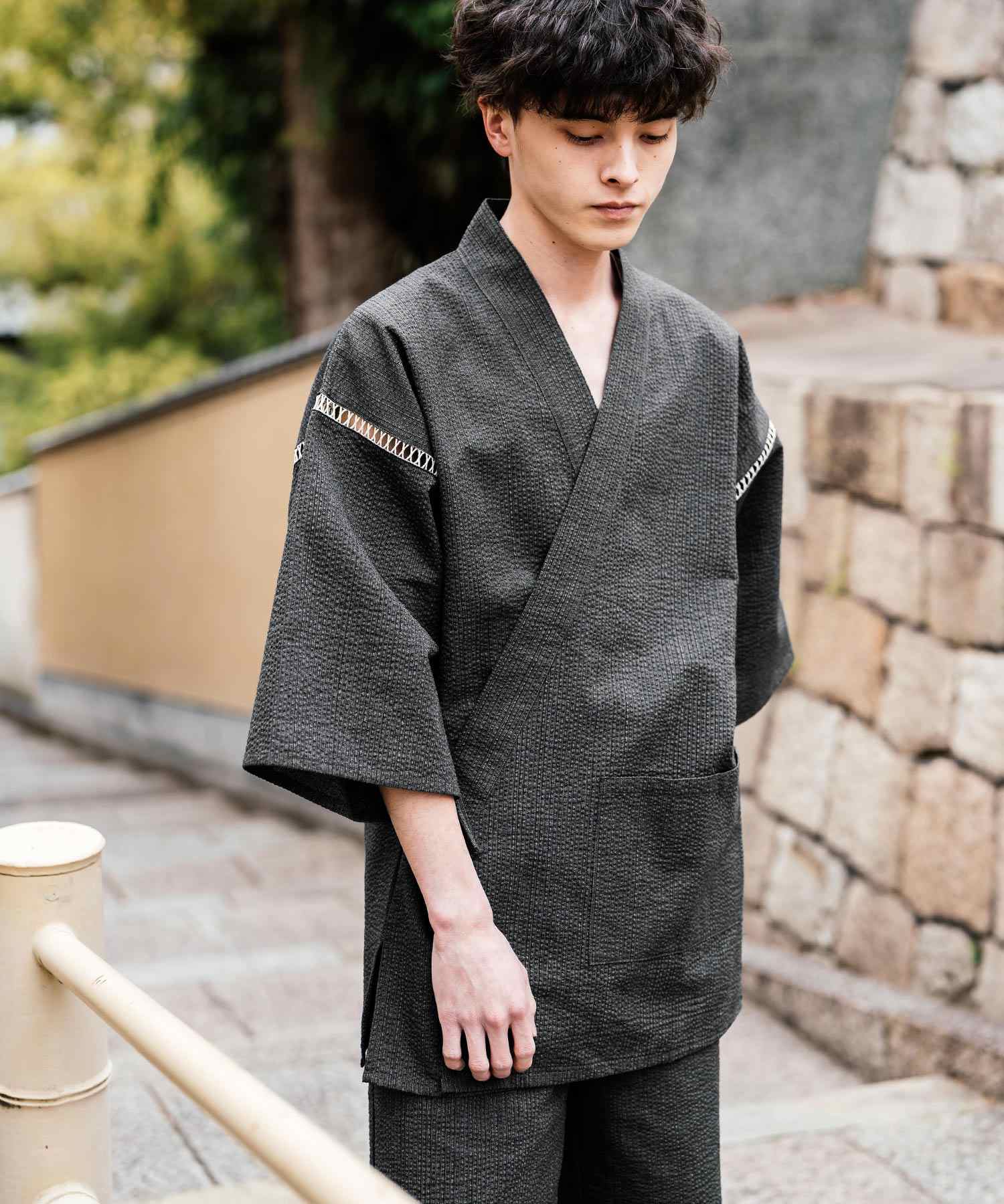 ロッキーモンロー Rocky Monroe 甚平 セットアップ メンズ レディース 和服 上下セット しじら織り シアサッカー 無地 ストライプ 清涼 ルームウェア 部屋着 花火大会 夏祭り 14156 (ホワイト) ホワイト