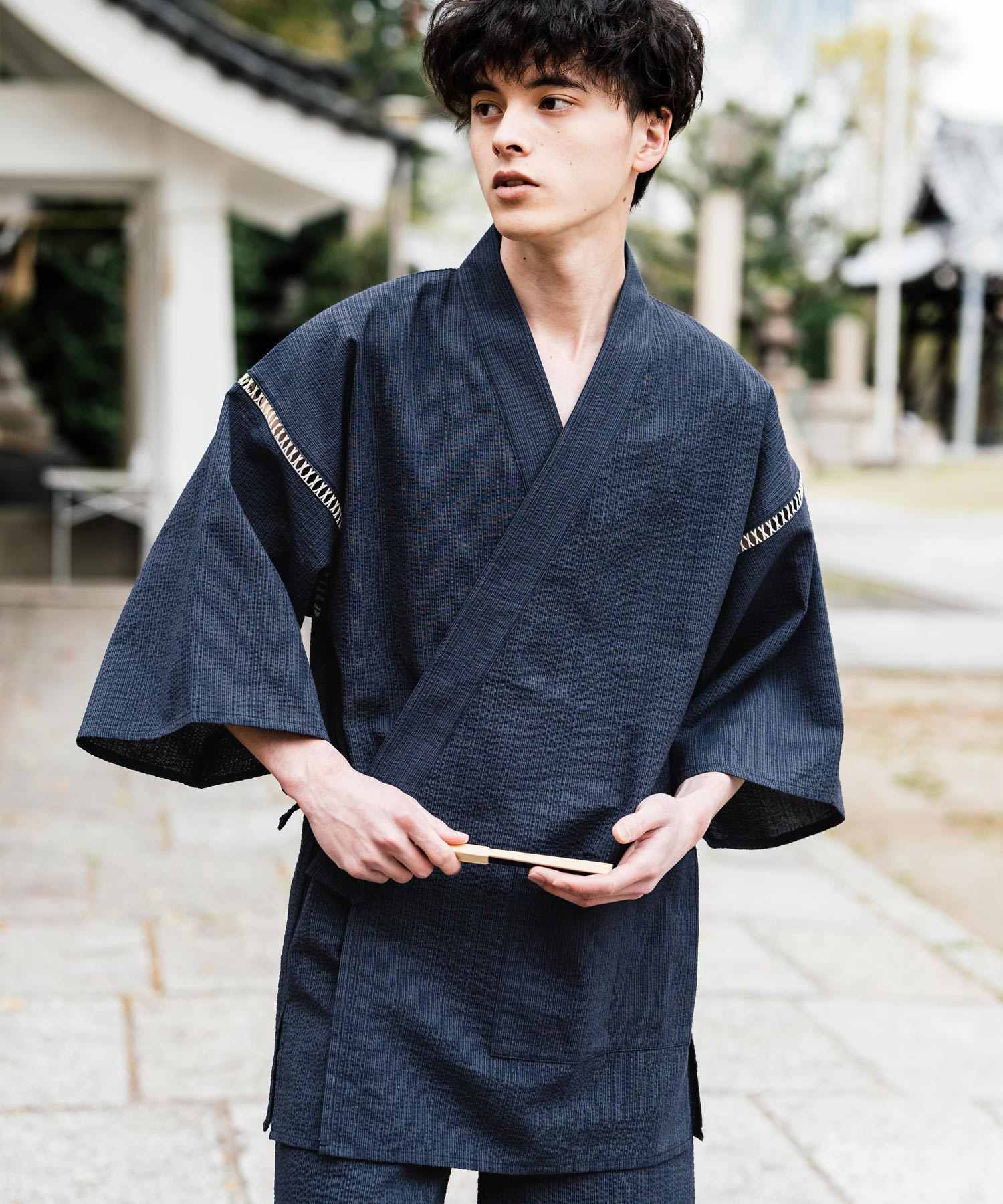 ロッキーモンロー Rocky Monroe 甚平 セットアップ メンズ レディース 和服 上下セット しじら織り シアサッカー 無地 ストライプ 清涼 ルームウェア 部屋着 花火大会 夏祭り 14156 (ネイビー) ネイビー