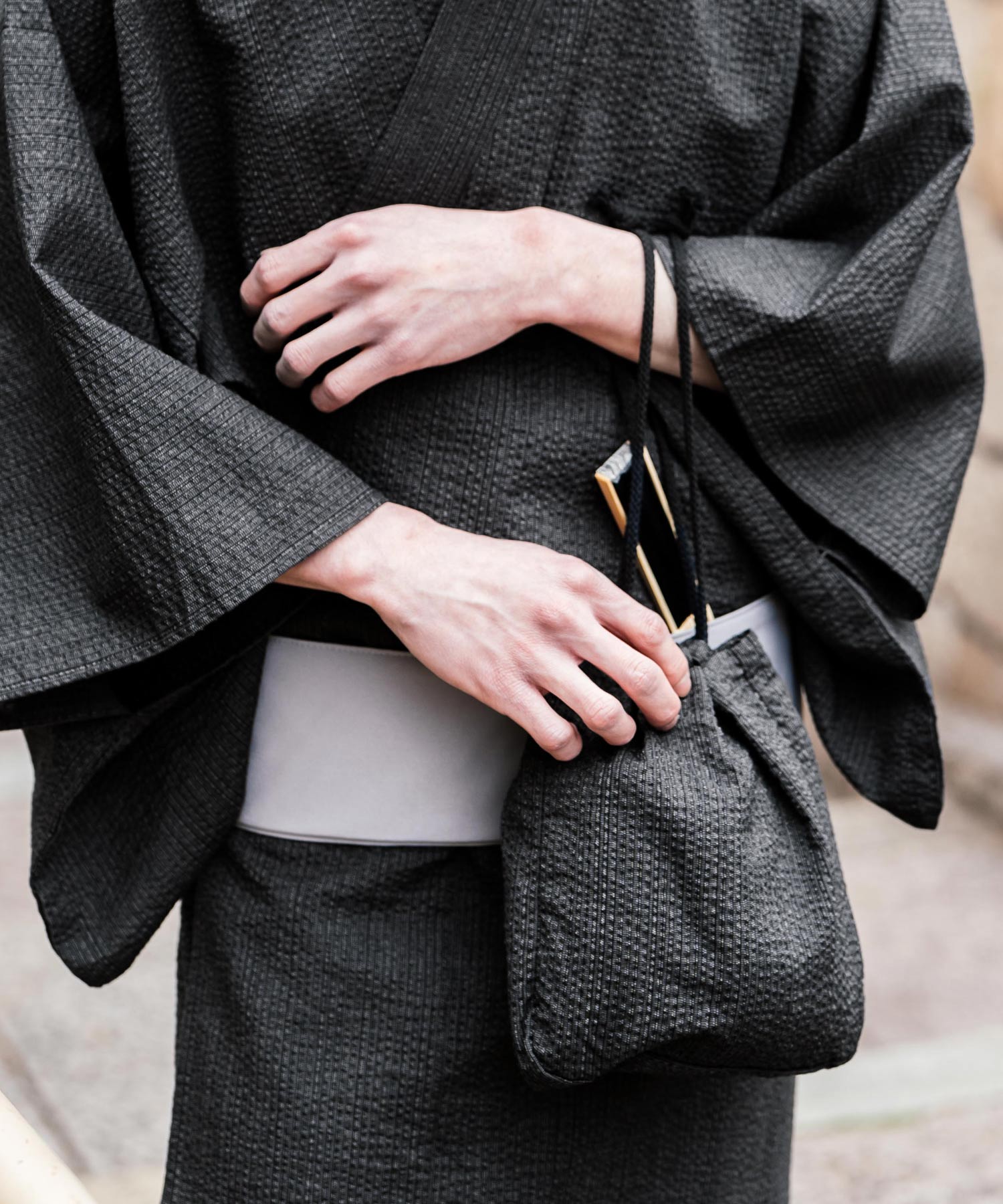 ロッキーモンロー Rocky Monroe 浴衣 5点セット メンズ 黒 下駄 扇子 帯 巾着 信玄袋 着物 和服 しじら織り シアサッカー 無地 ストライプレトロ モダン 花火大会 夏祭り 14155 (ネイビー-1) ネイビー-1