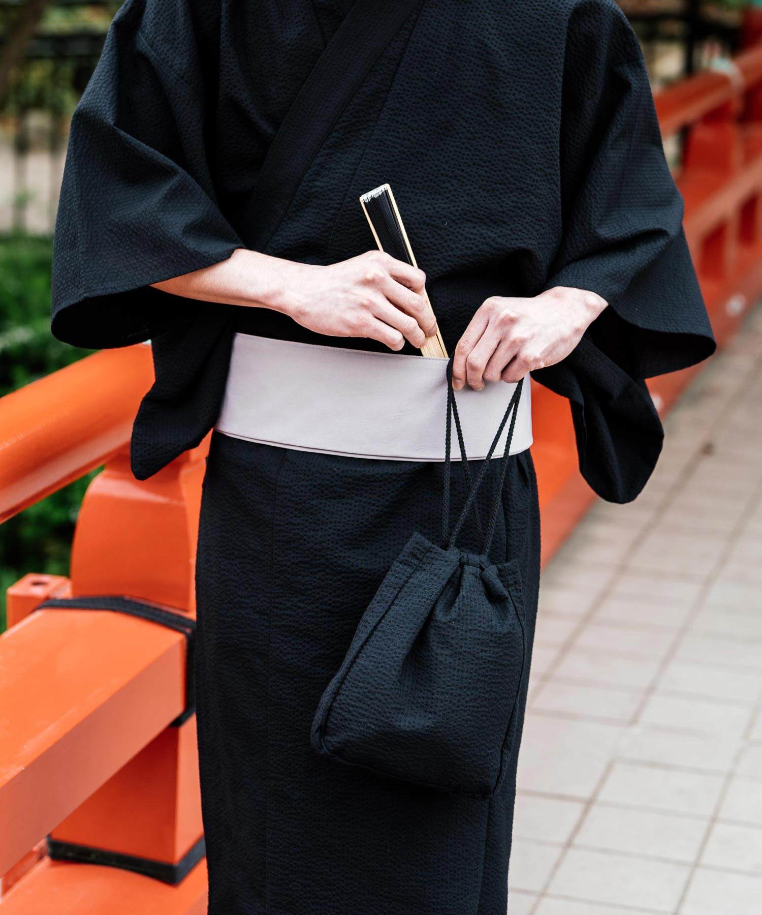 ロッキーモンロー Rocky Monroe 浴衣 5点セット メンズ 黒 下駄 扇子 帯 巾着 信玄袋 着物 和服 しじら織り シアサッカー 無地 ストライプレトロ モダン 花火大会 夏祭り 14155 (ネイビー-1) ネイビー-1