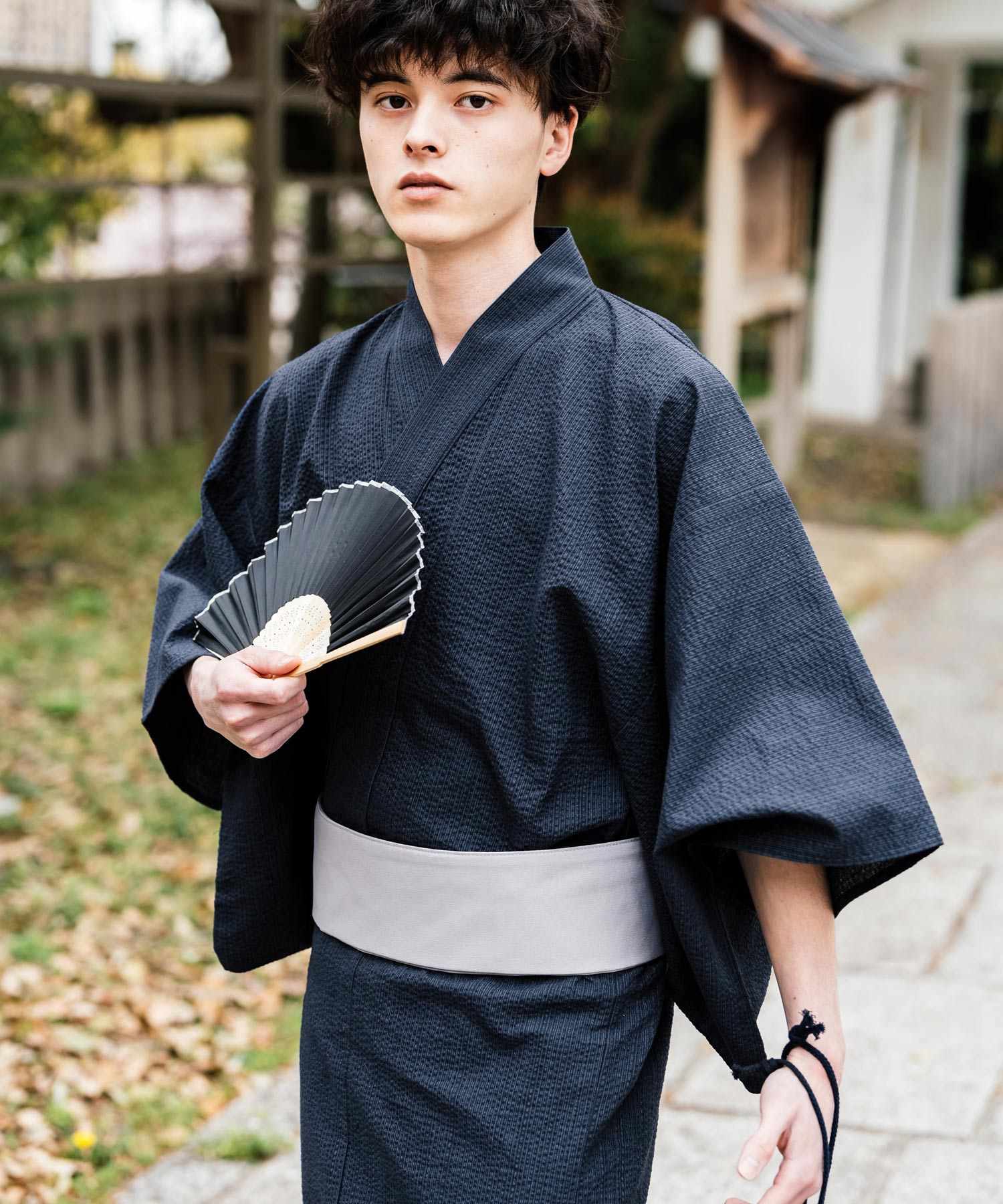 ロッキーモンロー Rocky Monroe 浴衣 5点セット メンズ 黒 下駄 扇子 帯 巾着 信玄袋 着物 和服 しじら織り シアサッカー 無地 ストライプレトロ モダン 花火大会 夏祭り 14155 (ネイビー) ネイビー