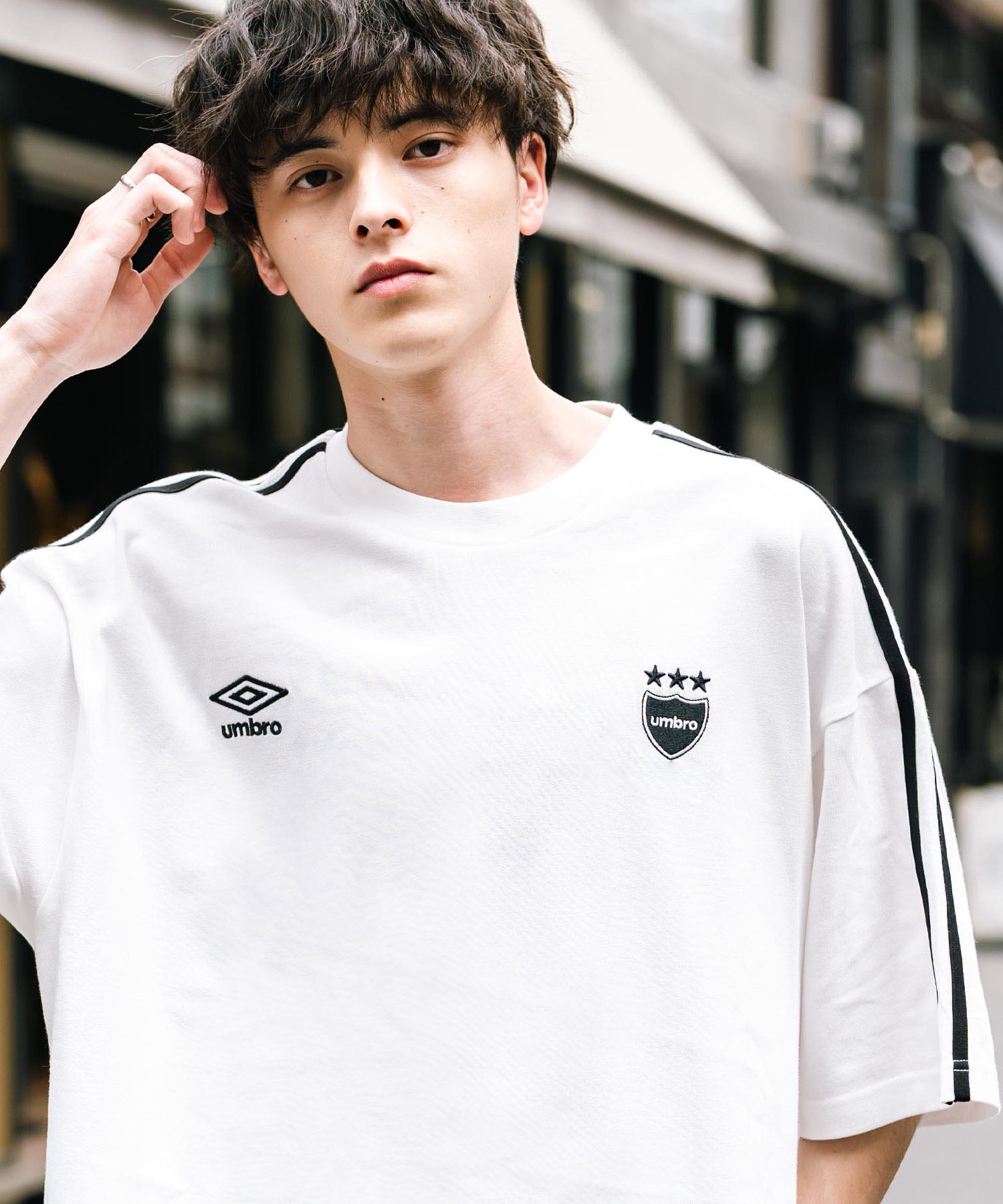 ロッキーモンロー Rocky Monroe UMBRO アンブロ Tシャツ 半袖 メンズ レディース カットソー フットボールT サイドライン オーバーサイズ ロゴ刺繍 別注コラボ 14470 (ホワイト) ホワイト