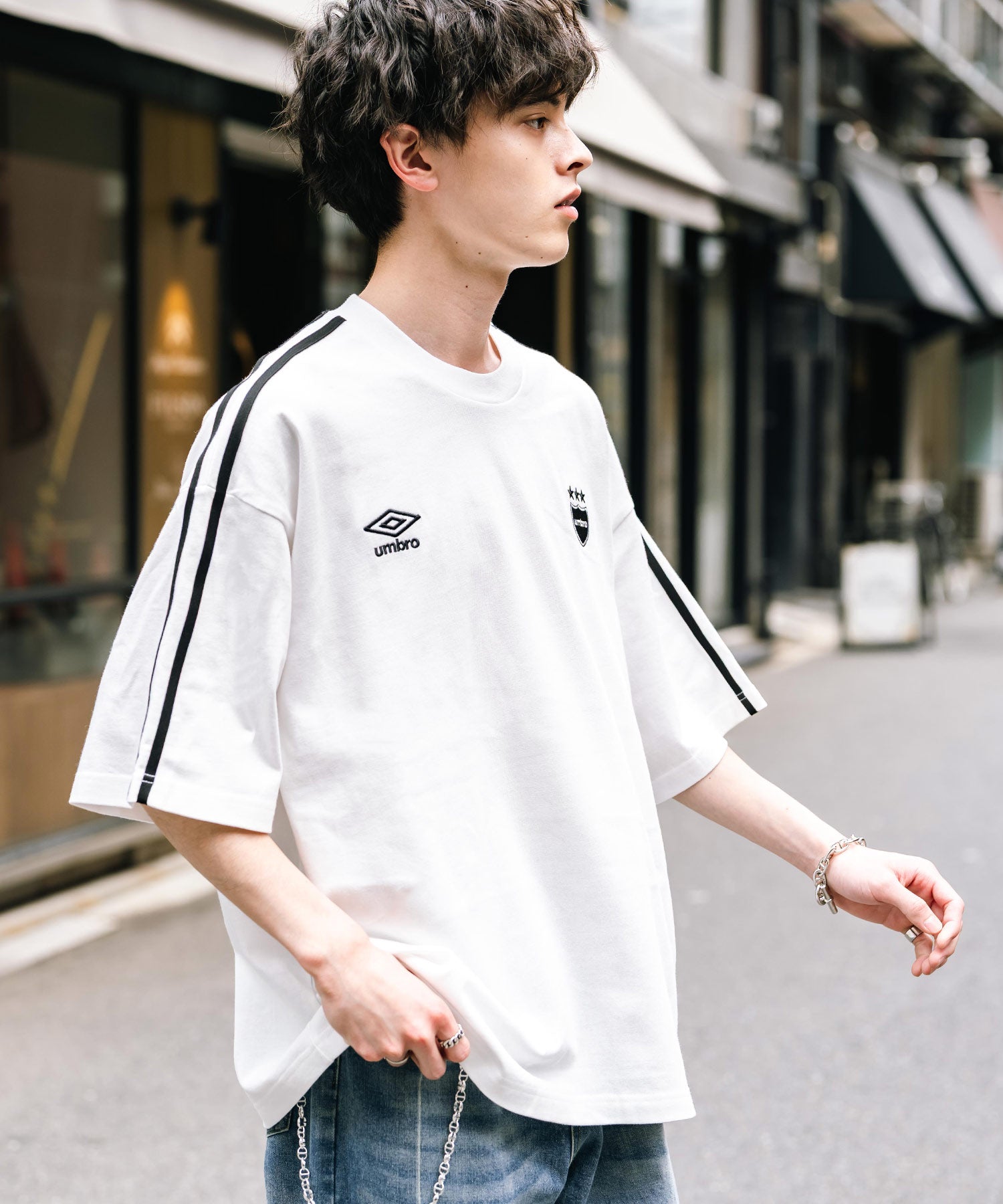 ロッキーモンロー Rocky Monroe UMBRO アンブロ Tシャツ 半袖 メンズ レディース カットソー フットボールT サイドライン オーバーサイズ ロゴ刺繍 別注コラボ 14470 (ホワイト) ホワイト