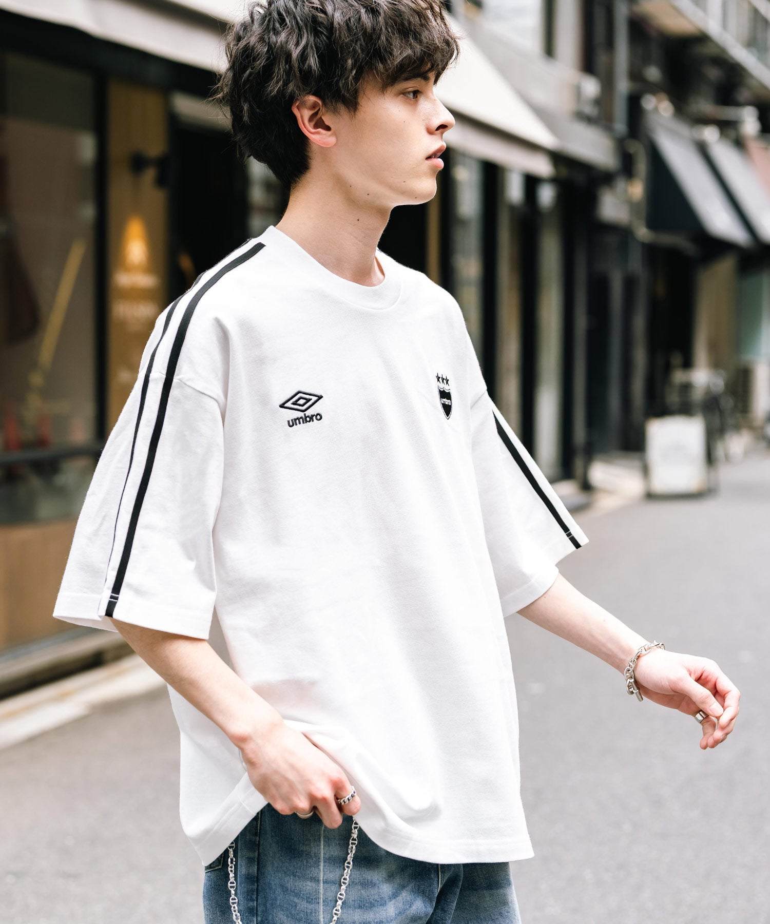 ロッキーモンロー Rocky Monroe UMBRO アンブロ Tシャツ 半袖 メンズ レディース カットソー フットボールT サイドライン オーバーサイズ ロゴ刺繍 別注コラボ 14470 (ホワイト) ホワイト