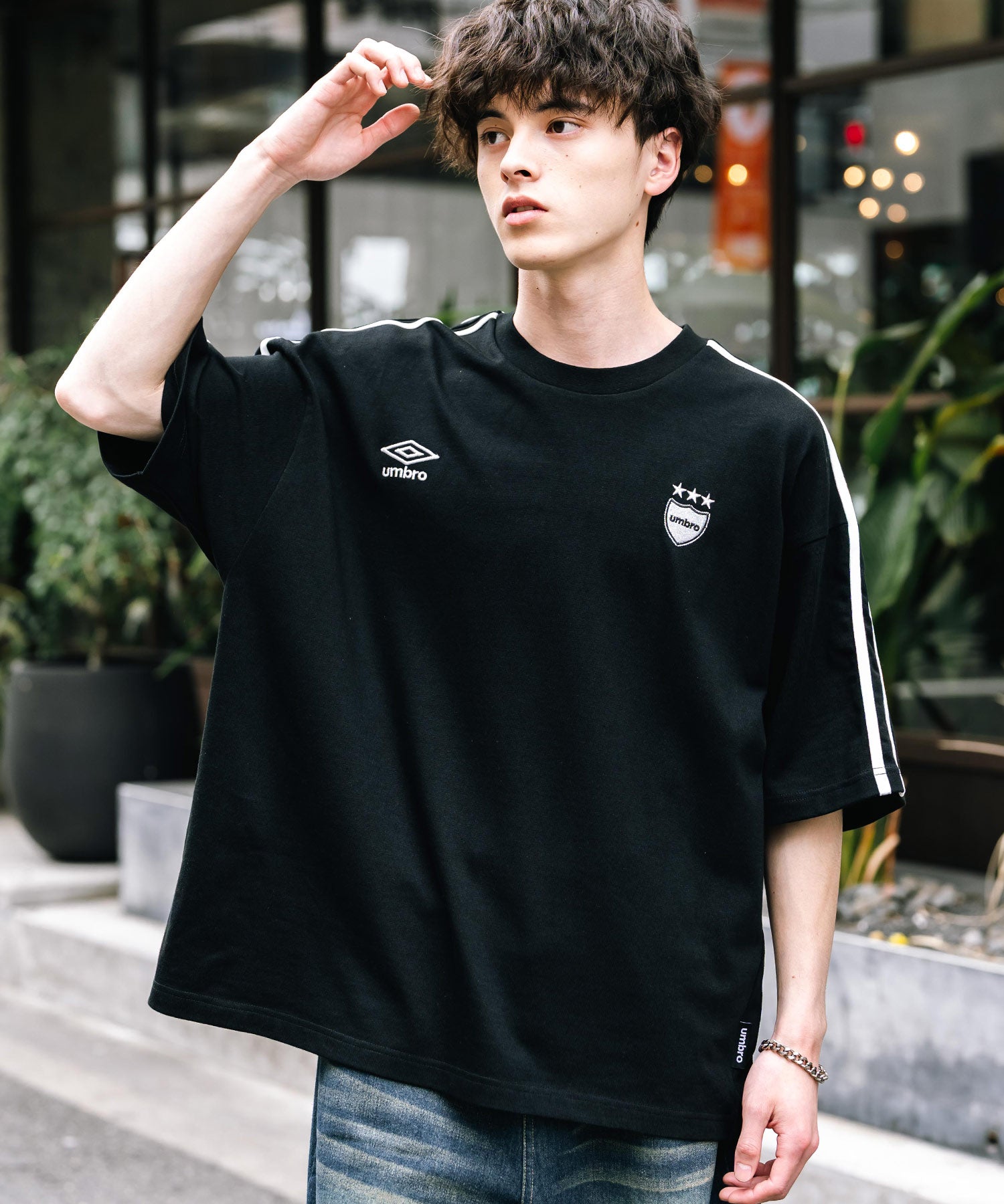 ロッキーモンロー Rocky Monroe UMBRO アンブロ Tシャツ 半袖 メンズ レディース カットソー フットボールT サイドライン オーバーサイズ ロゴ刺繍 別注コラボ 14470 (ホワイト) ホワイト