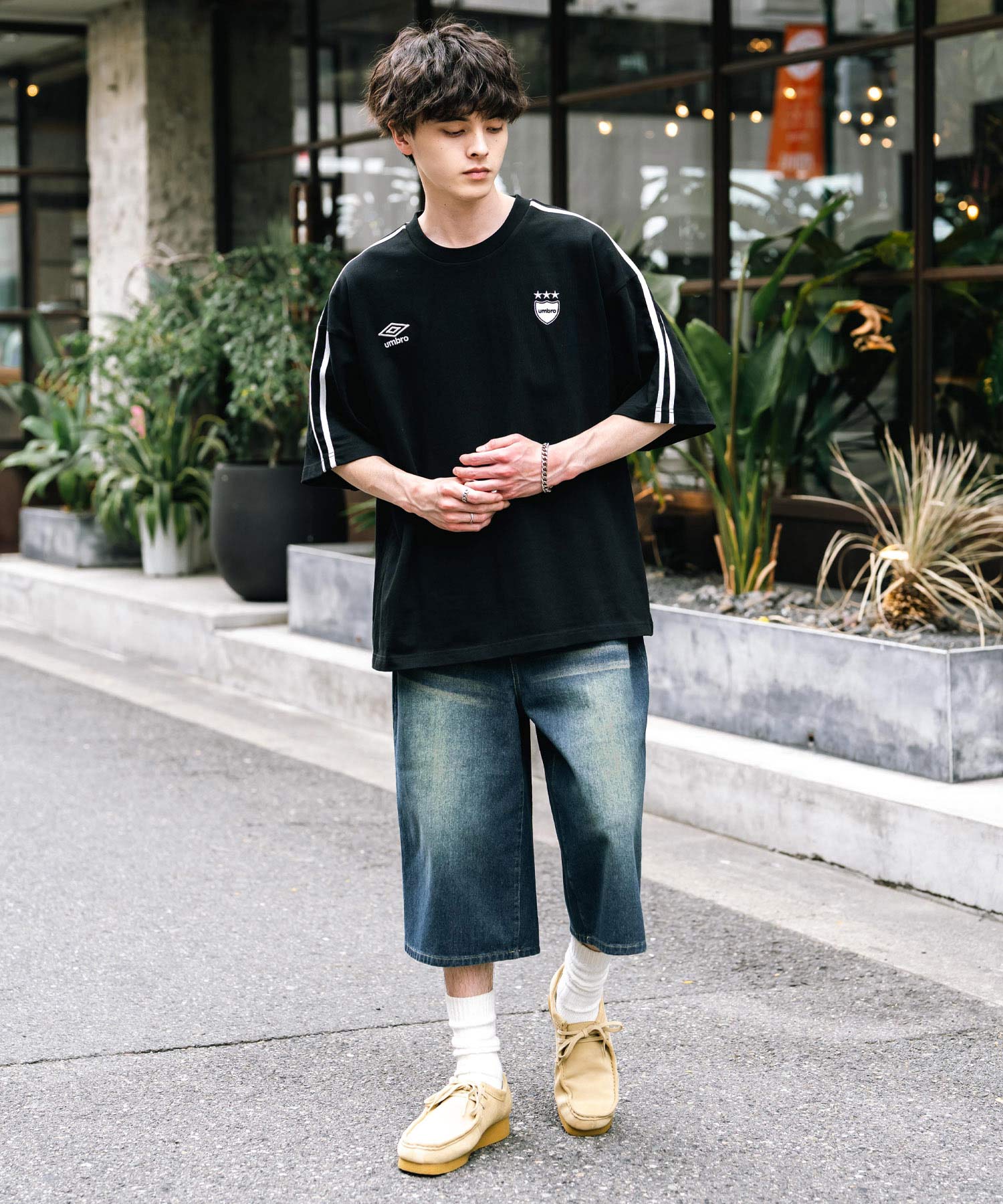 ロッキーモンロー Rocky Monroe UMBRO アンブロ Tシャツ 半袖 メンズ レディース カットソー フットボールT サイドライン オーバーサイズ ロゴ刺繍 別注コラボ 14470 (ホワイト) ホワイト