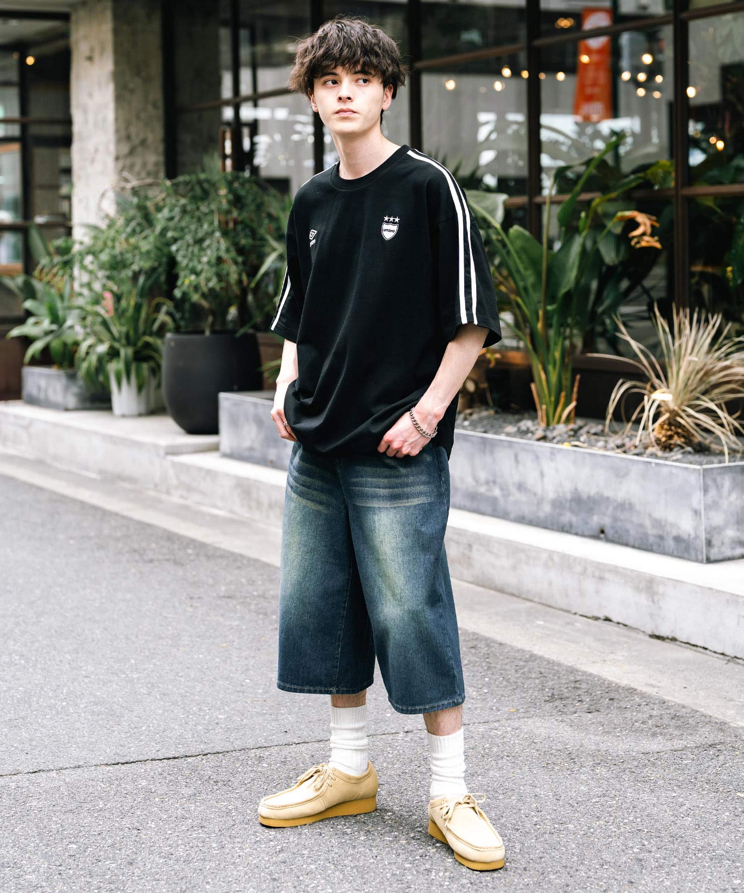 ロッキーモンロー Rocky Monroe UMBRO アンブロ Tシャツ 半袖 メンズ レディース カットソー フットボールT サイドライン オーバーサイズ ロゴ刺繍 別注コラボ 14470 (ホワイト) ホワイト