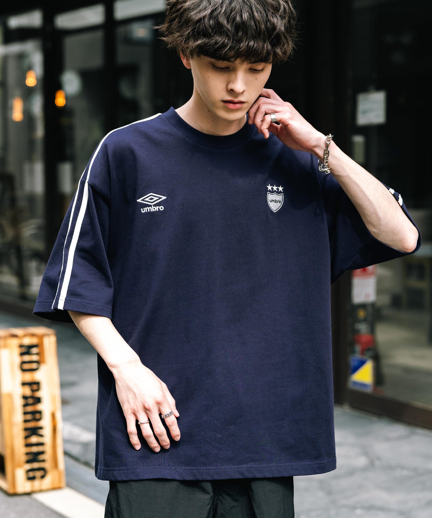 ロッキーモンロー Rocky Monroe UMBRO アンブロ Tシャツ 半袖 メンズ レディース カットソー フットボールT サイドライン オーバーサイズ ロゴ刺繍 別注コラボ 14470 (ホワイト) ホワイト