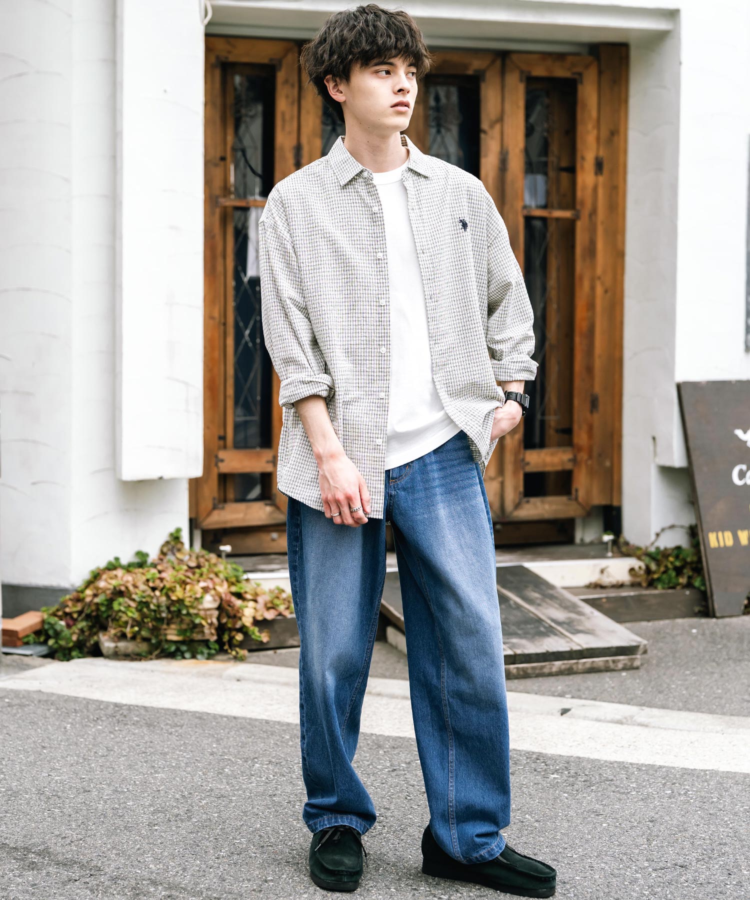 ロッキーモンロー Rocky Monroe ワイドパンツ デニム メンズ テーパード リラックス ルーズ ユーズド ヒゲ加工 ワンウォッシュ ケミカル オーバーダイ ヴィンテージ ブラスト 14464 (ブルーオーバーダイ) ブルーオーバーダイ