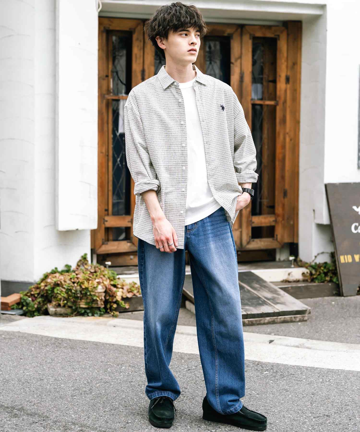 ロッキーモンロー Rocky Monroe ワイドパンツ デニム メンズ テーパード リラックス ルーズ ユーズド ヒゲ加工 ワンウォッシュ ケミカル オーバーダイ ヴィンテージ ブラスト 14464 (ブルーオーバーダイ) ブルーオーバーダイ