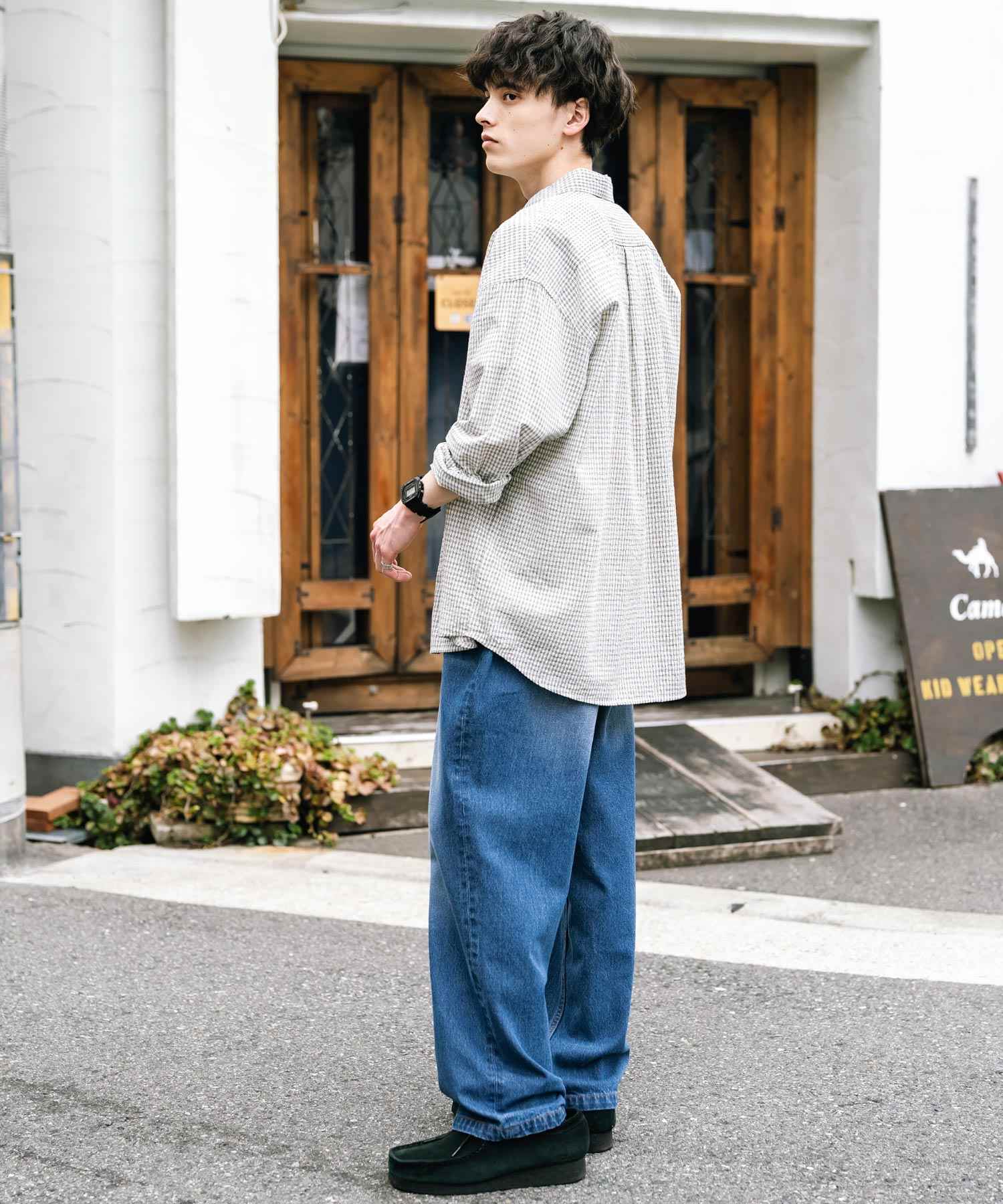 ロッキーモンロー Rocky Monroe ワイドパンツ デニム メンズ テーパード リラックス ルーズ ユーズド ヒゲ加工 ワンウォッシュ ケミカル オーバーダイ ヴィンテージ ブラスト 14464 (ブルーオーバーダイ) ブルーオーバーダイ