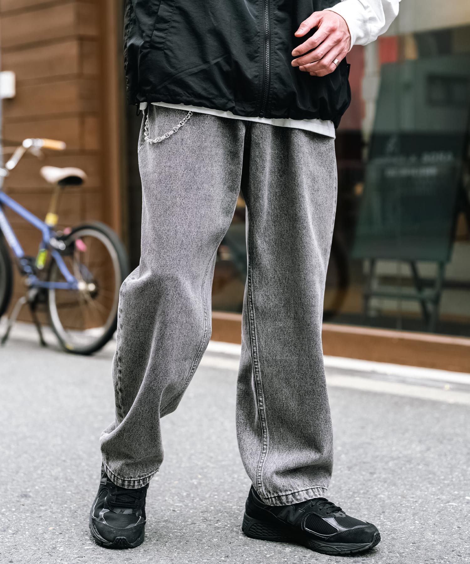 ロッキーモンロー Rocky Monroe ワイドパンツ デニム メンズ テーパード リラックス ルーズ ユーズド ヒゲ加工 ワンウォッシュ ケミカル オーバーダイ ヴィンテージ ブラスト 14464 (ブルーオーバーダイ) ブルーオーバーダイ