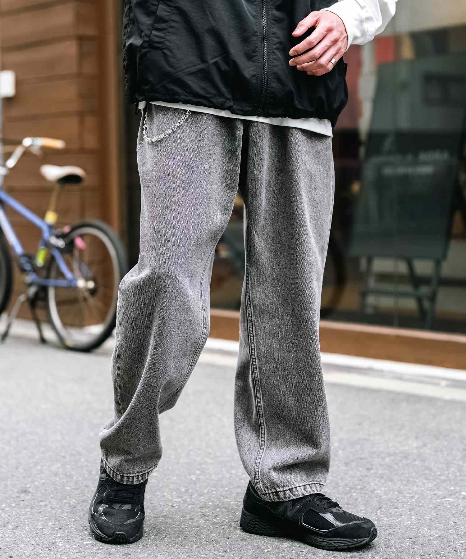 ロッキーモンロー Rocky Monroe ワイドパンツ デニム メンズ テーパード リラックス ルーズ ユーズド ヒゲ加工 ワンウォッシュ ケミカル オーバーダイ ヴィンテージ ブラスト 14464 (ブルーオーバーダイ) ブルーオーバーダイ