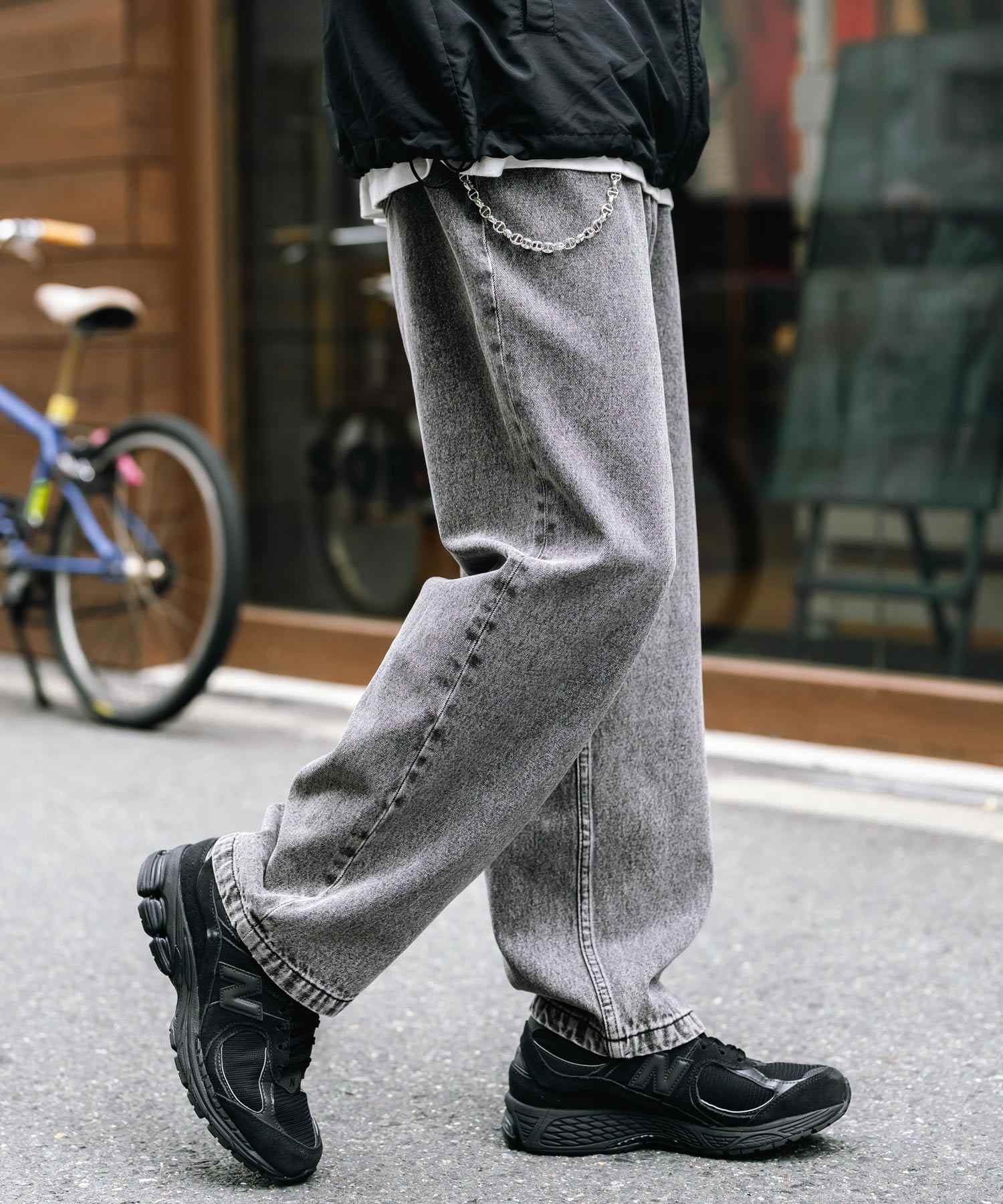 ロッキーモンロー Rocky Monroe ワイドパンツ デニム メンズ テーパード リラックス ルーズ ユーズド ヒゲ加工 ワンウォッシュ ケミカル オーバーダイ ヴィンテージ ブラスト 14464 (ブルーオーバーダイ) ブルーオーバーダイ