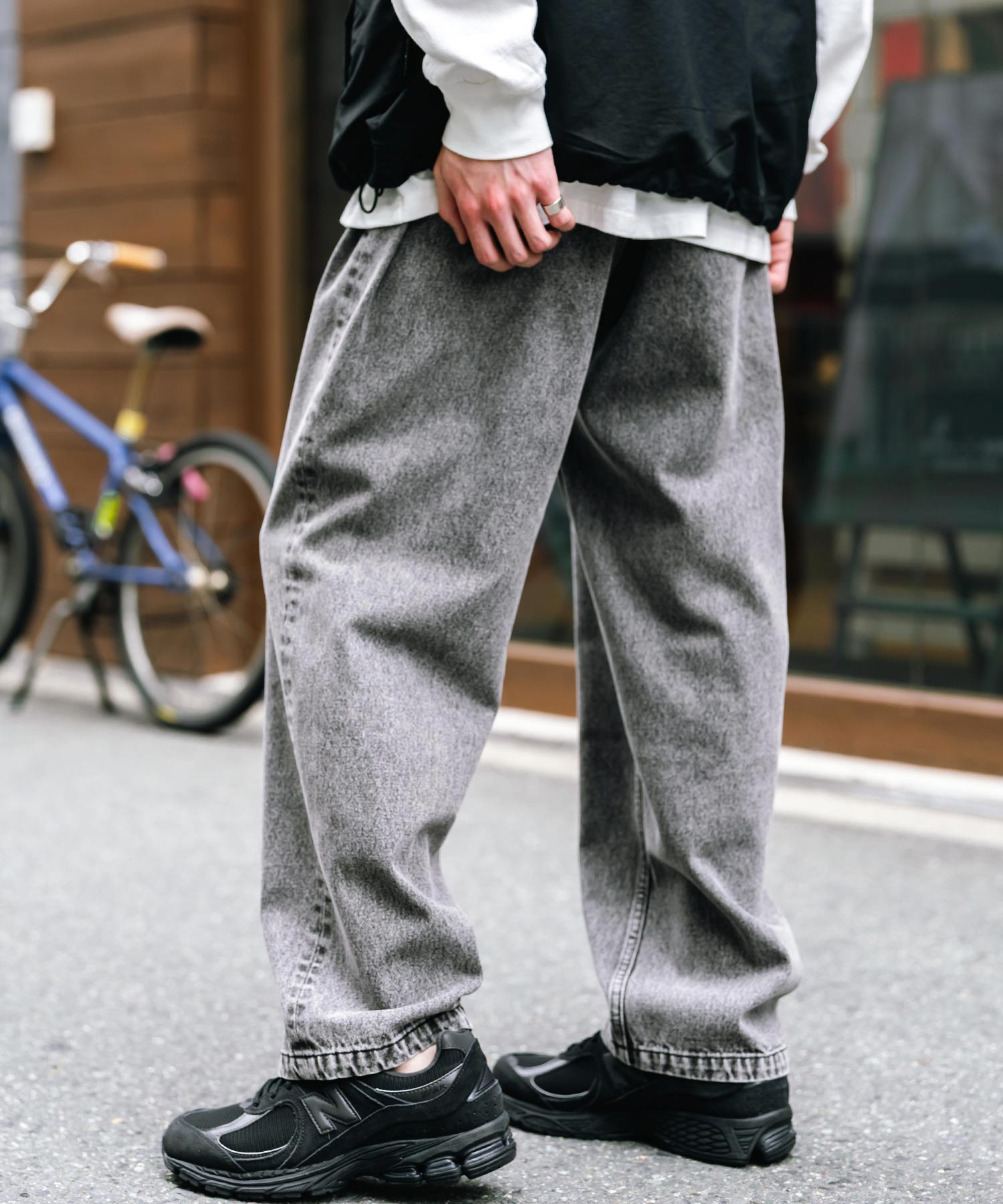 ロッキーモンロー Rocky Monroe ワイドパンツ デニム メンズ テーパード リラックス ルーズ ユーズド ヒゲ加工 ワンウォッシュ ケミカル オーバーダイ ヴィンテージ ブラスト 14464 (ブルーオーバーダイ) ブルーオーバーダイ