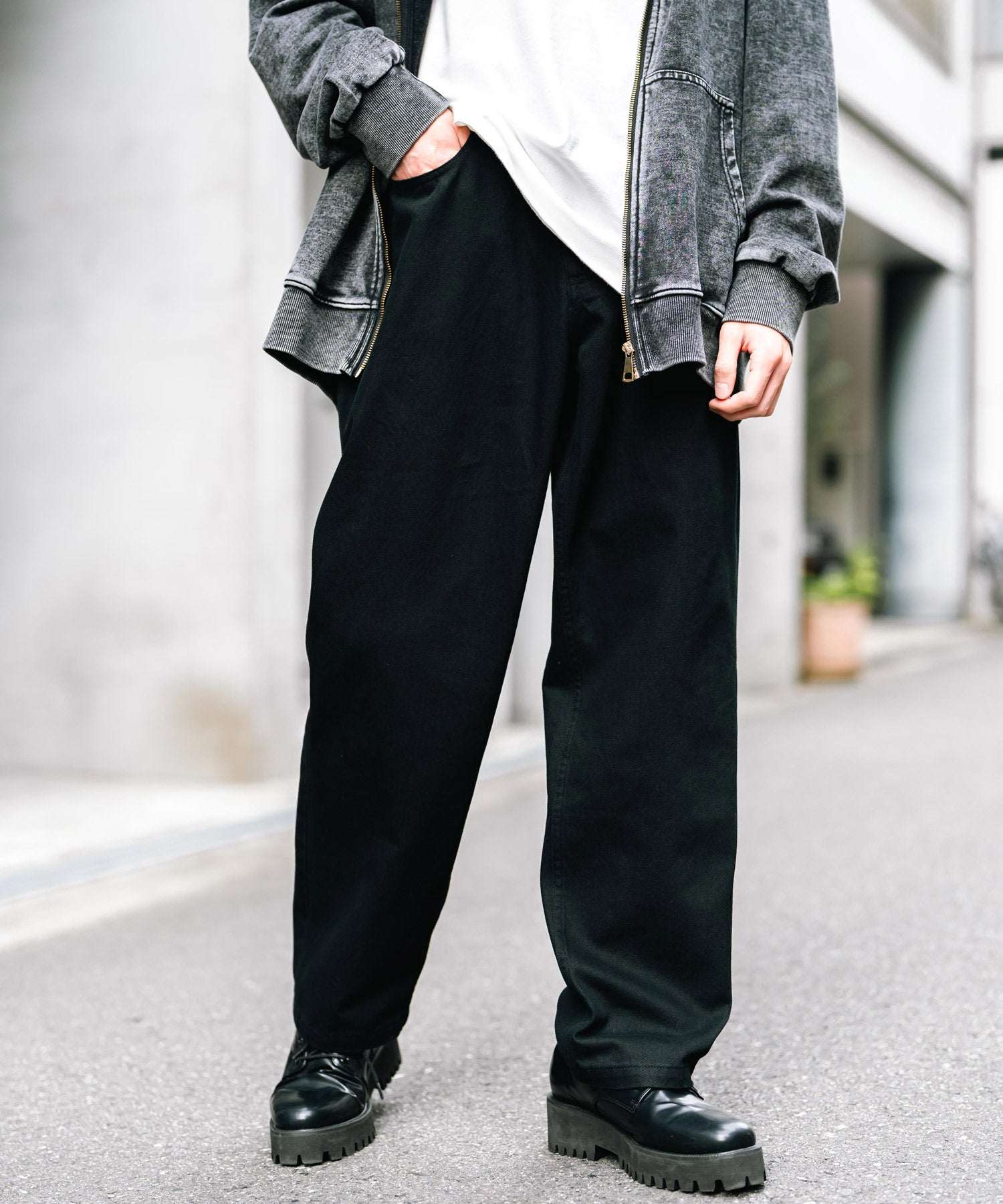 ロッキーモンロー Rocky Monroe ワイドパンツ デニム メンズ テーパード リラックス ルーズ ユーズド ヒゲ加工 ワンウォッシュ ケミカル オーバーダイ ヴィンテージ ブラスト 14464 (ブルーオーバーダイ) ブルーオーバーダイ