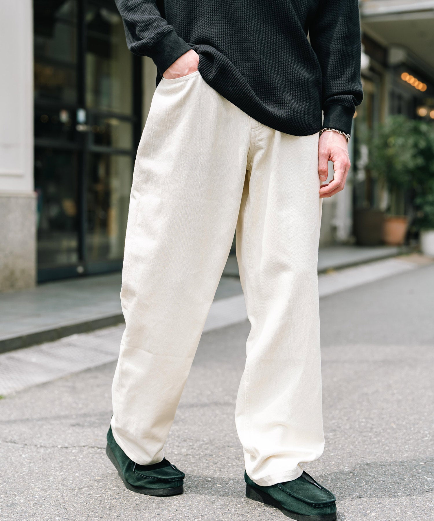 ロッキーモンロー Rocky Monroe ワイドパンツ デニム メンズ テーパード リラックス ルーズ ユーズド ヒゲ加工 ワンウォッシュ ケミカル オーバーダイ ヴィンテージ ブラスト 14464 (ブルーオーバーダイ) ブルーオーバーダイ