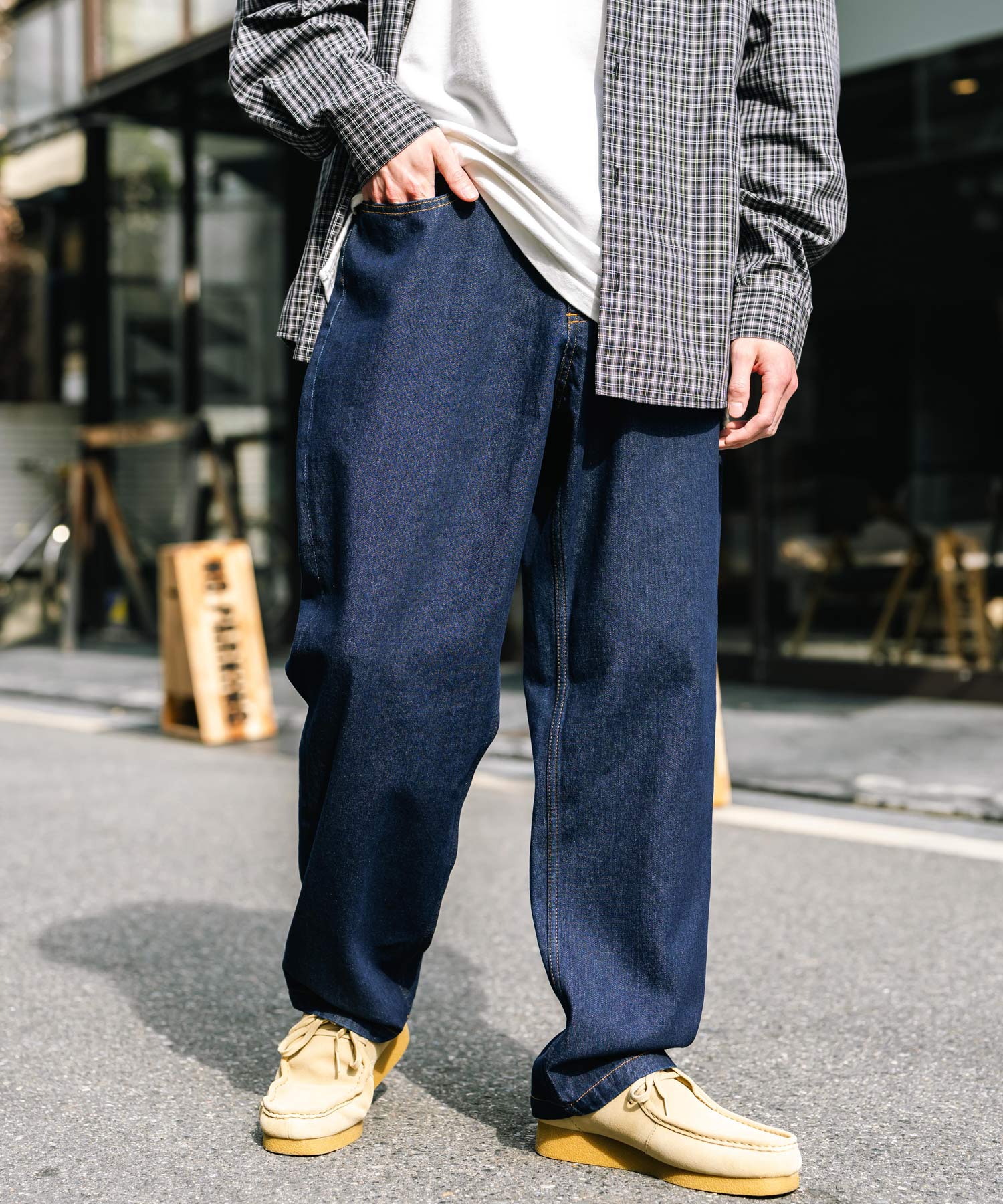 ロッキーモンロー Rocky Monroe ワイドパンツ デニム メンズ テーパード リラックス ルーズ ユーズド ヒゲ加工 ワンウォッシュ ケミカル オーバーダイ ヴィンテージ ブラスト 14464 (ワンウォッシュ) ワンウォッシュ