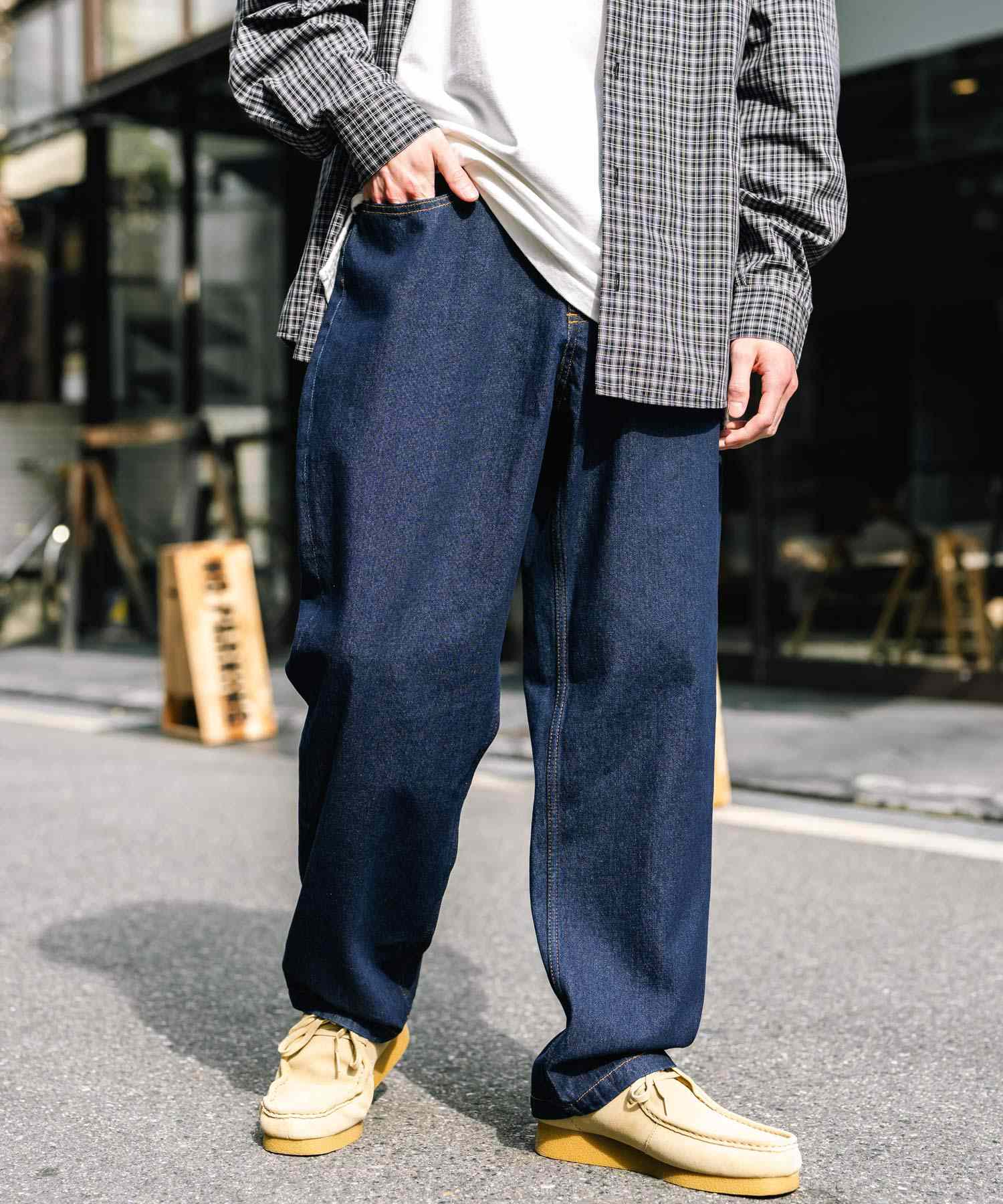 ロッキーモンロー Rocky Monroe ワイドパンツ デニム メンズ テーパード リラックス ルーズ ユーズド ヒゲ加工 ワンウォッシュ ケミカル オーバーダイ ヴィンテージ ブラスト 14464 (ワンウォッシュ) ワンウォッシュ