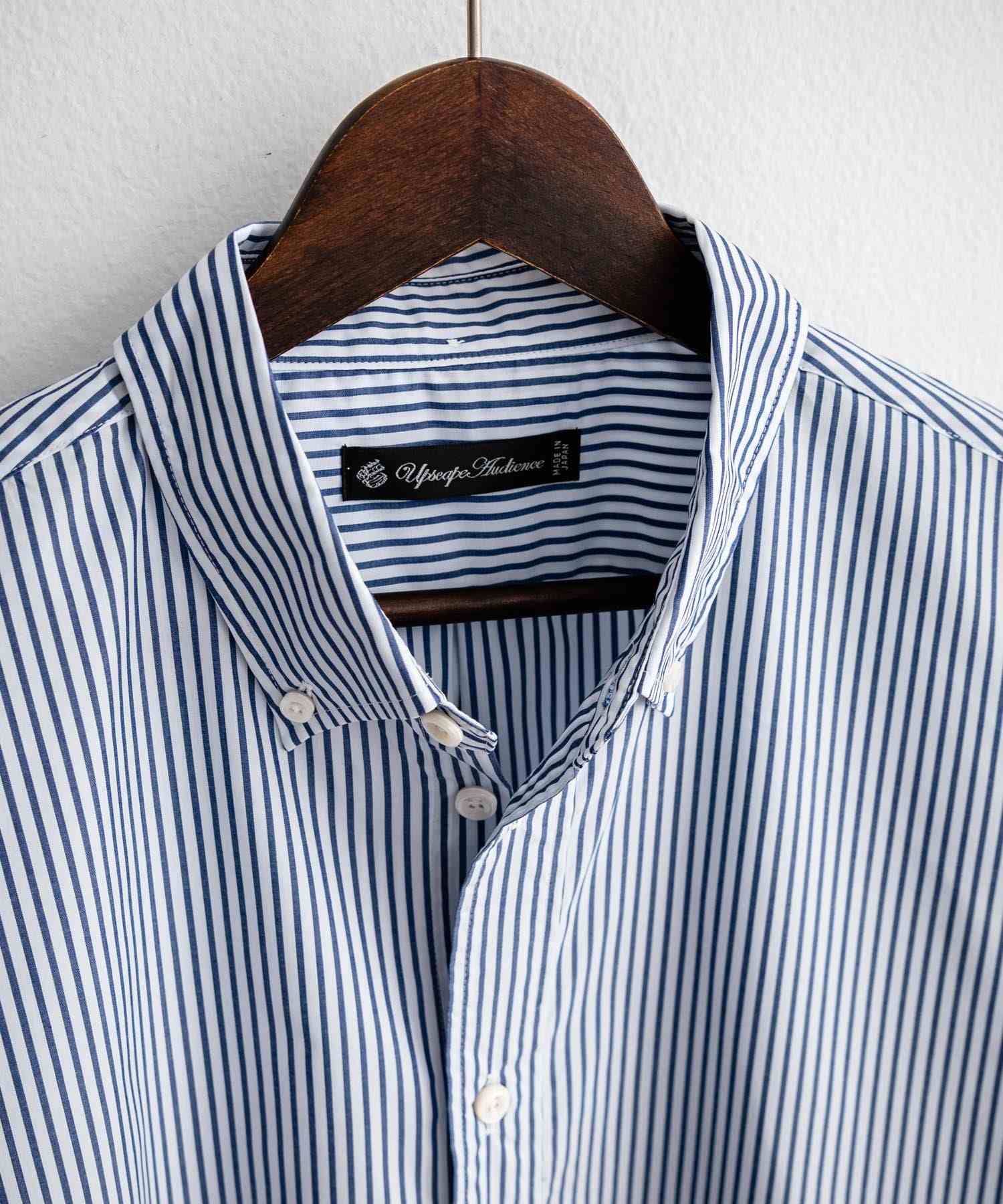 ロッキーモンロー Rocky Monroe 接触冷感 ストライプシャツ 半袖 メンズ ボタンダウン ボクシーAライン ルーズ UVカット日本製 Upscape Audience AUD6609 14696 (アイボリー) アイボリー