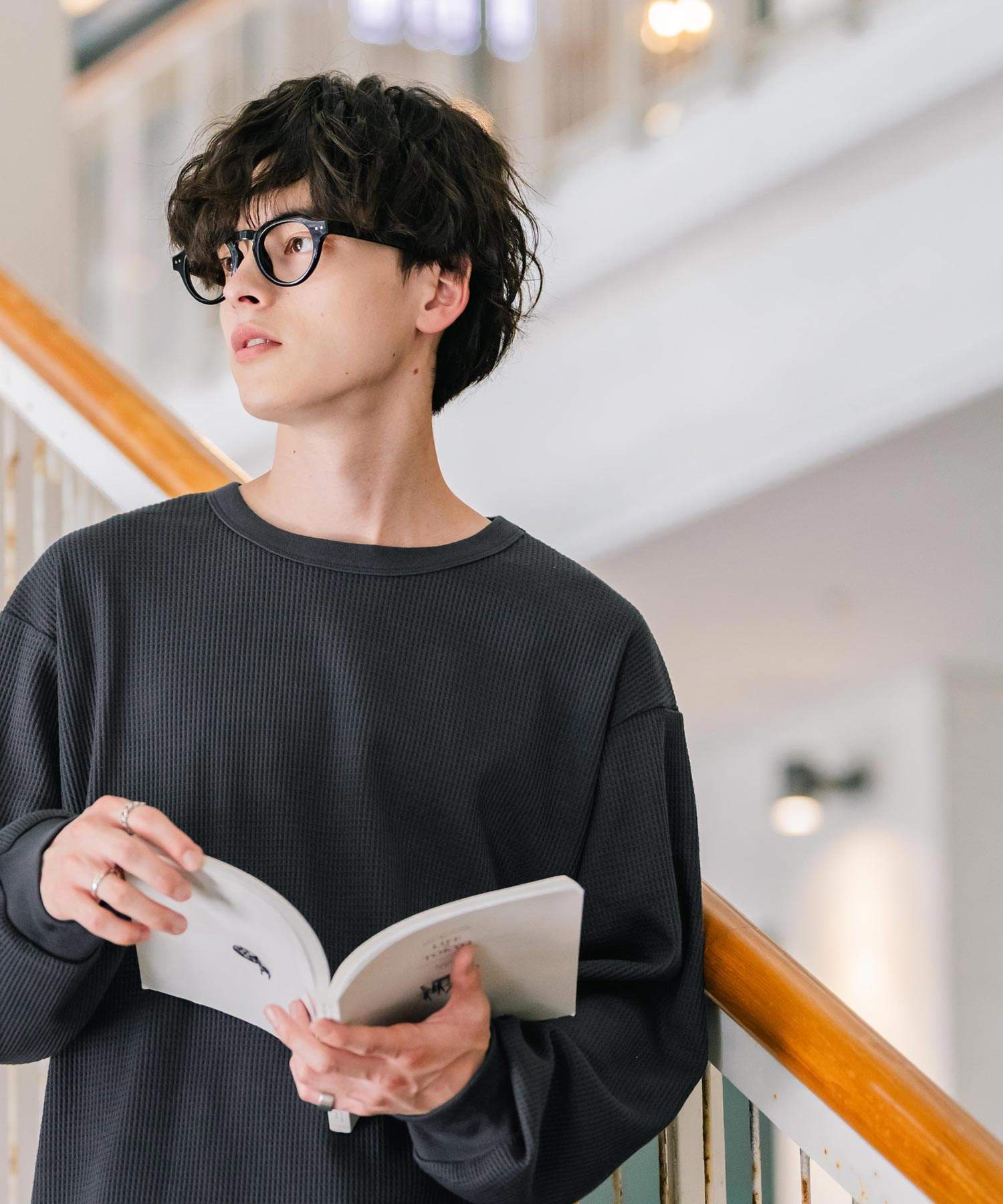 ロッキーモンロー Rocky Monroe Tシャツ 長袖 ワッフル メンズ レディース ロンT カットソー クルーネック 無地 シンプル リラックス ルーズシルエット レイヤード 14621 (グレー) グレー