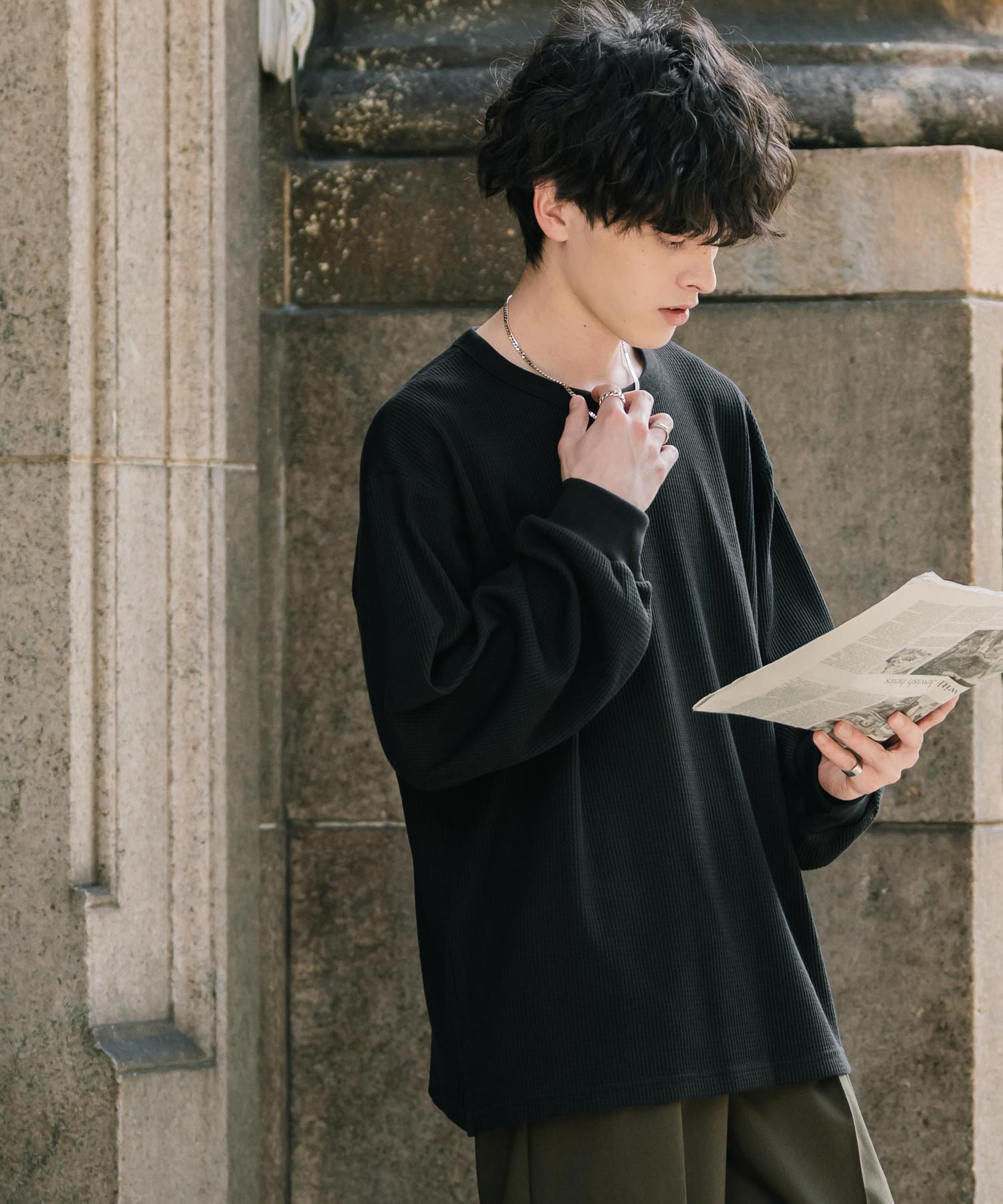 ロッキーモンロー Rocky Monroe Tシャツ 長袖 ワッフル メンズ レディース ロンT カットソー クルーネック 無地 シンプル リラックス ルーズシルエット レイヤード 14621 (オートミール) オートミール