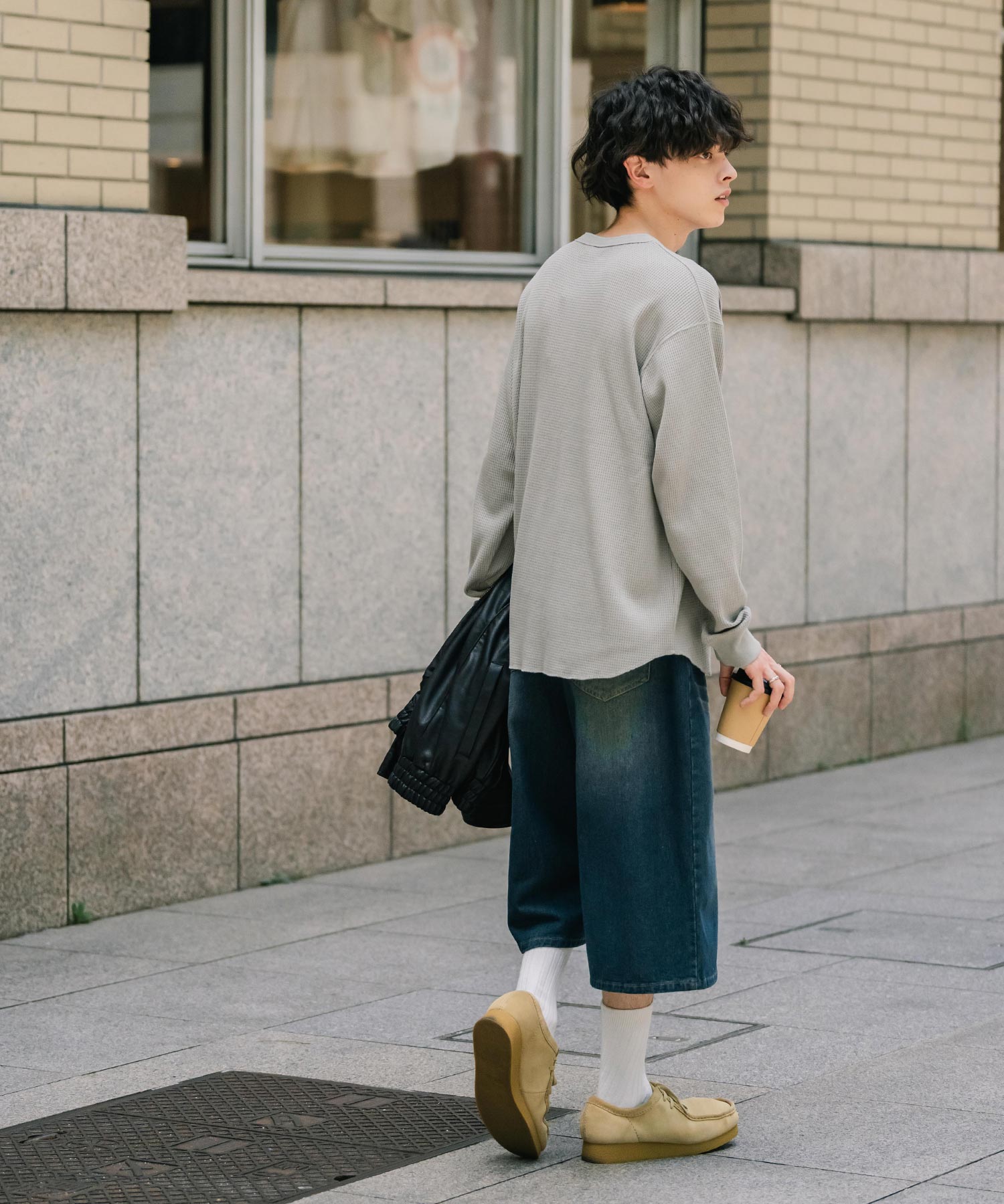 ロッキーモンロー Rocky Monroe Tシャツ 長袖 ワッフル ヘンリーネック メンズ レディース ロンT カットソー 無地 シンプル リラックス ルーズ レイヤード オールシーズン 14620 (グレー) グレー