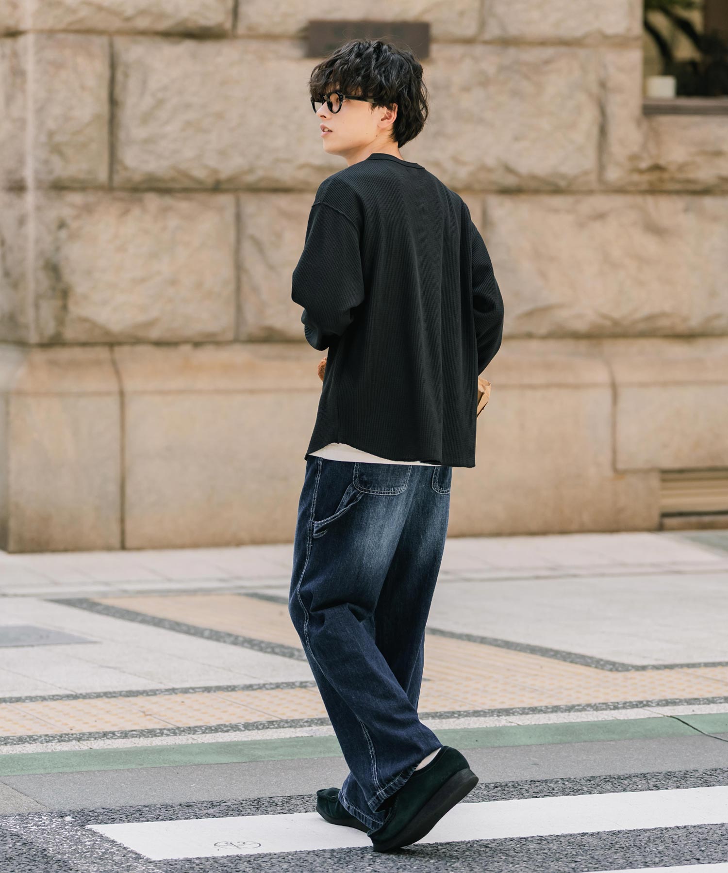 ロッキーモンロー Rocky Monroe Tシャツ 長袖 ワッフル ヘンリーネック メンズ レディース ロンT カットソー 無地 シンプル リラックス ルーズ レイヤード オールシーズン 14620 (グレー) グレー