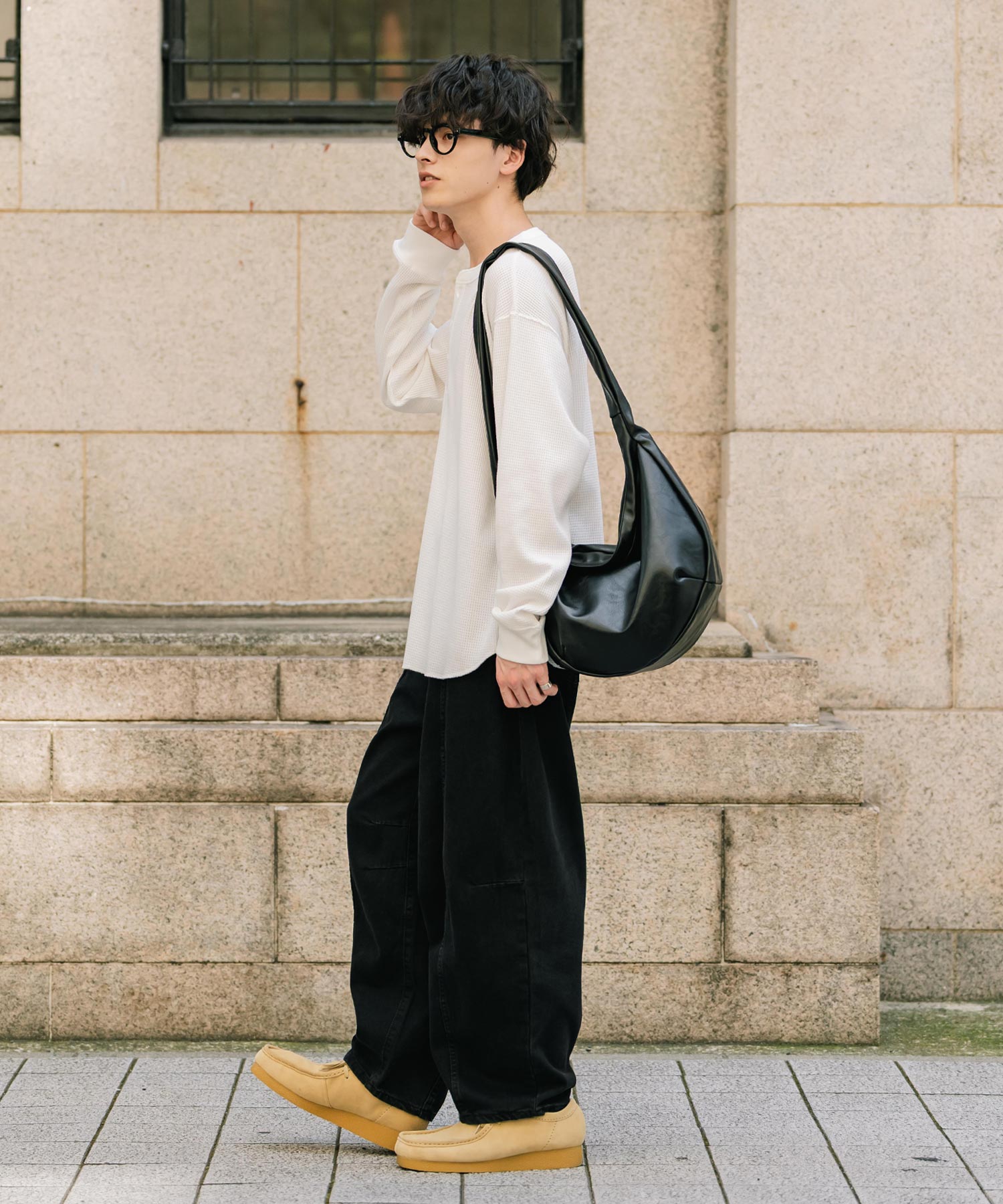 ロッキーモンロー Rocky Monroe Tシャツ 長袖 ワッフル ヘンリーネック メンズ レディース ロンT カットソー 無地 シンプル リラックス ルーズ レイヤード オールシーズン 14620 (グレー) グレー