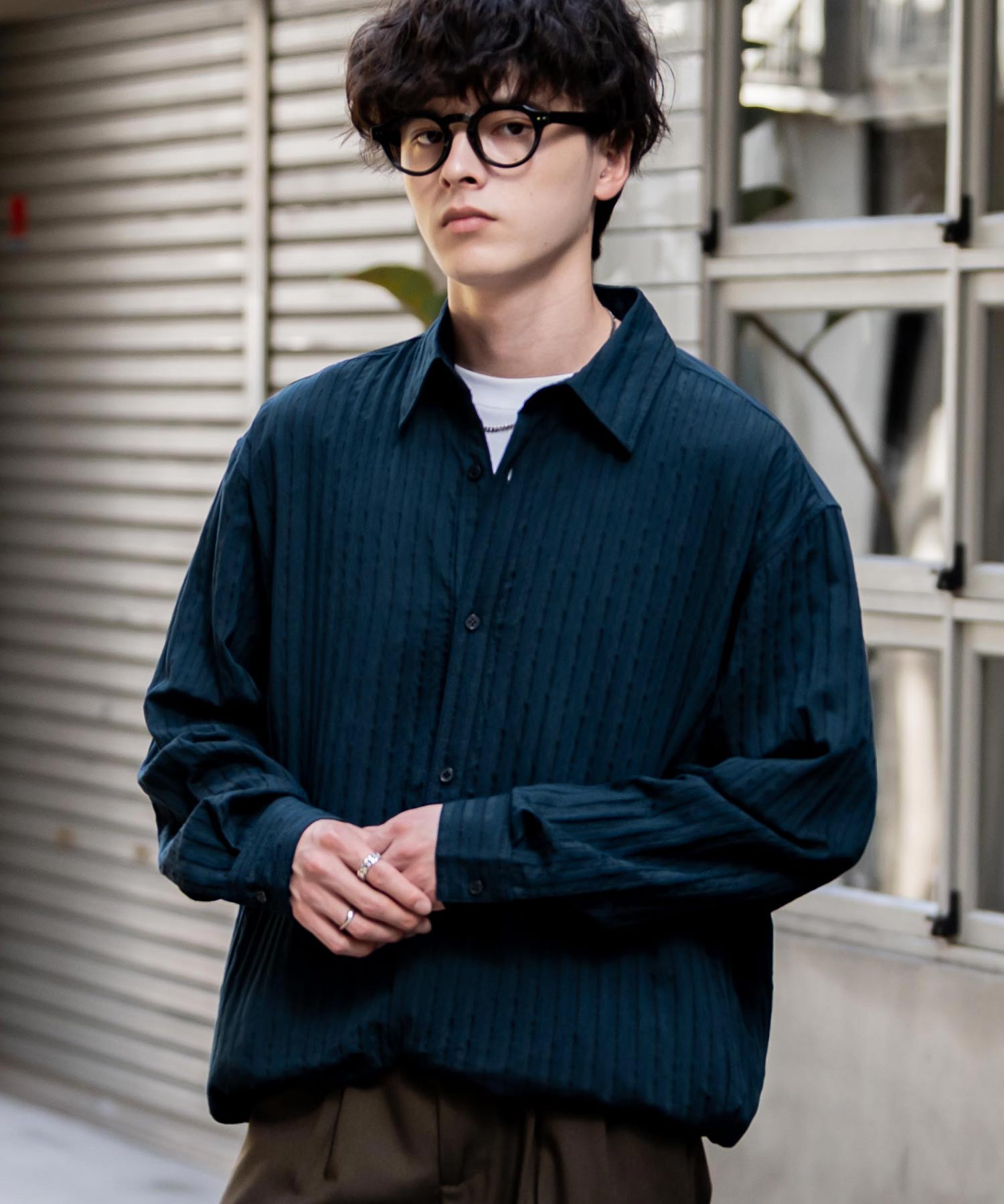 ロッキーモンロー Rocky Monroe シャツジャケット シャツ 長袖 メンズ レディース レギュラーカラー ドローコード バルーンシルエット オーバーサイズ ビッグシルエット リラックス 14761 (ネイビー(ストライプ)) ネイビー(ストライプ)