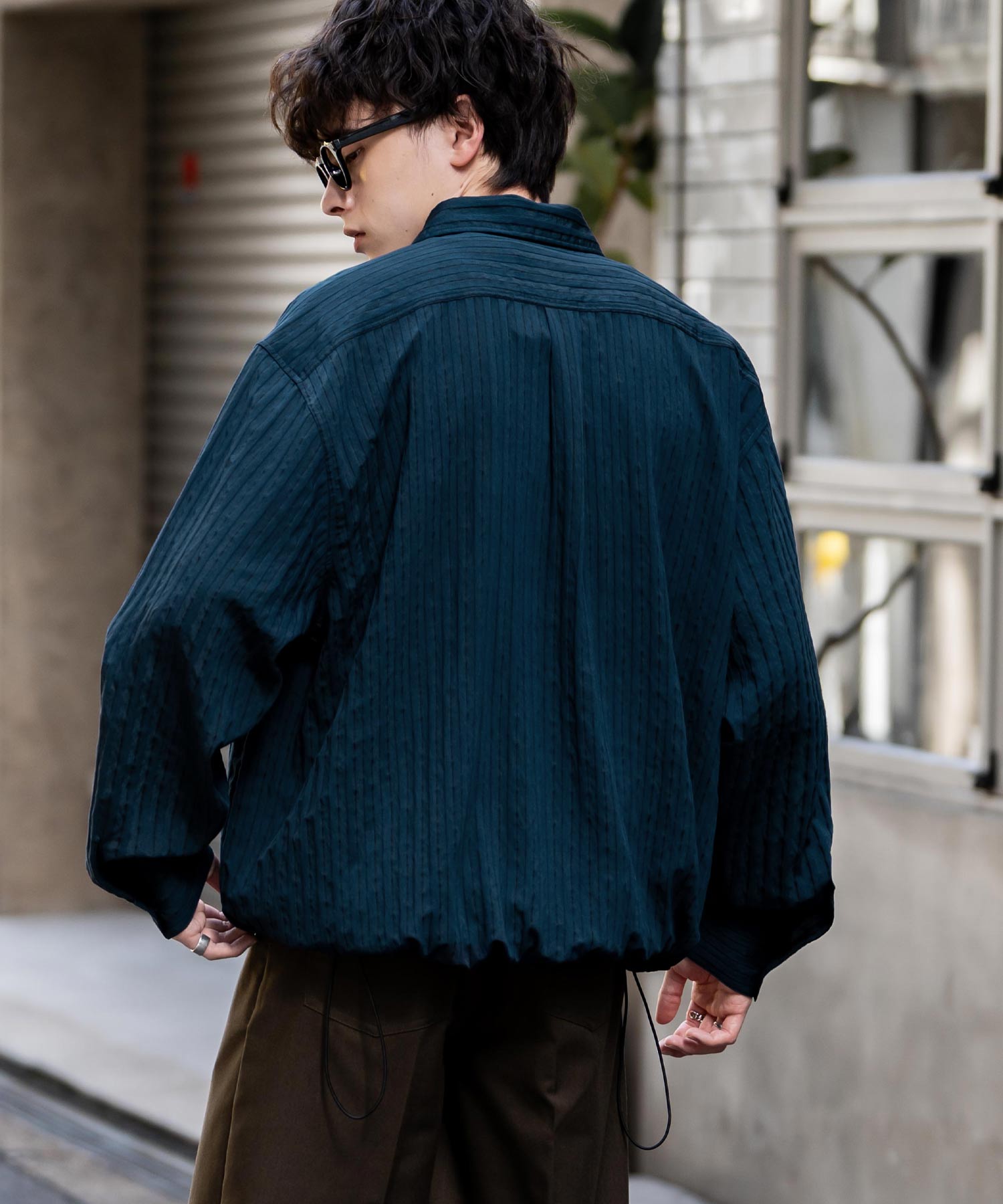 ロッキーモンロー Rocky Monroe シャツジャケット シャツ 長袖 メンズ レディース レギュラーカラー ドローコード バルーンシルエット オーバーサイズ ビッグシルエット リラックス 14761 (ネイビー(ストライプ)) ネイビー(ストライプ)