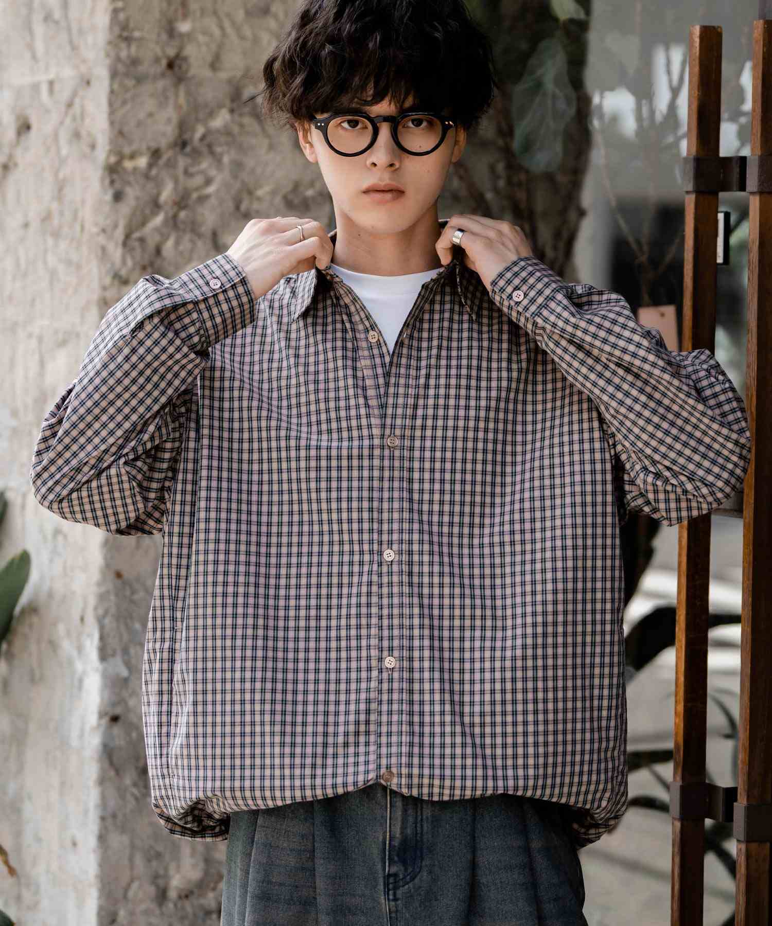 ロッキーモンロー Rocky Monroe シャツジャケット シャツ 長袖 メンズ レディース レギュラーカラー ドローコード バルーンシルエット オーバーサイズ ビッグシルエット リラックス 14761 (ネイビー(ストライプ)) ネイビー(ストライプ)