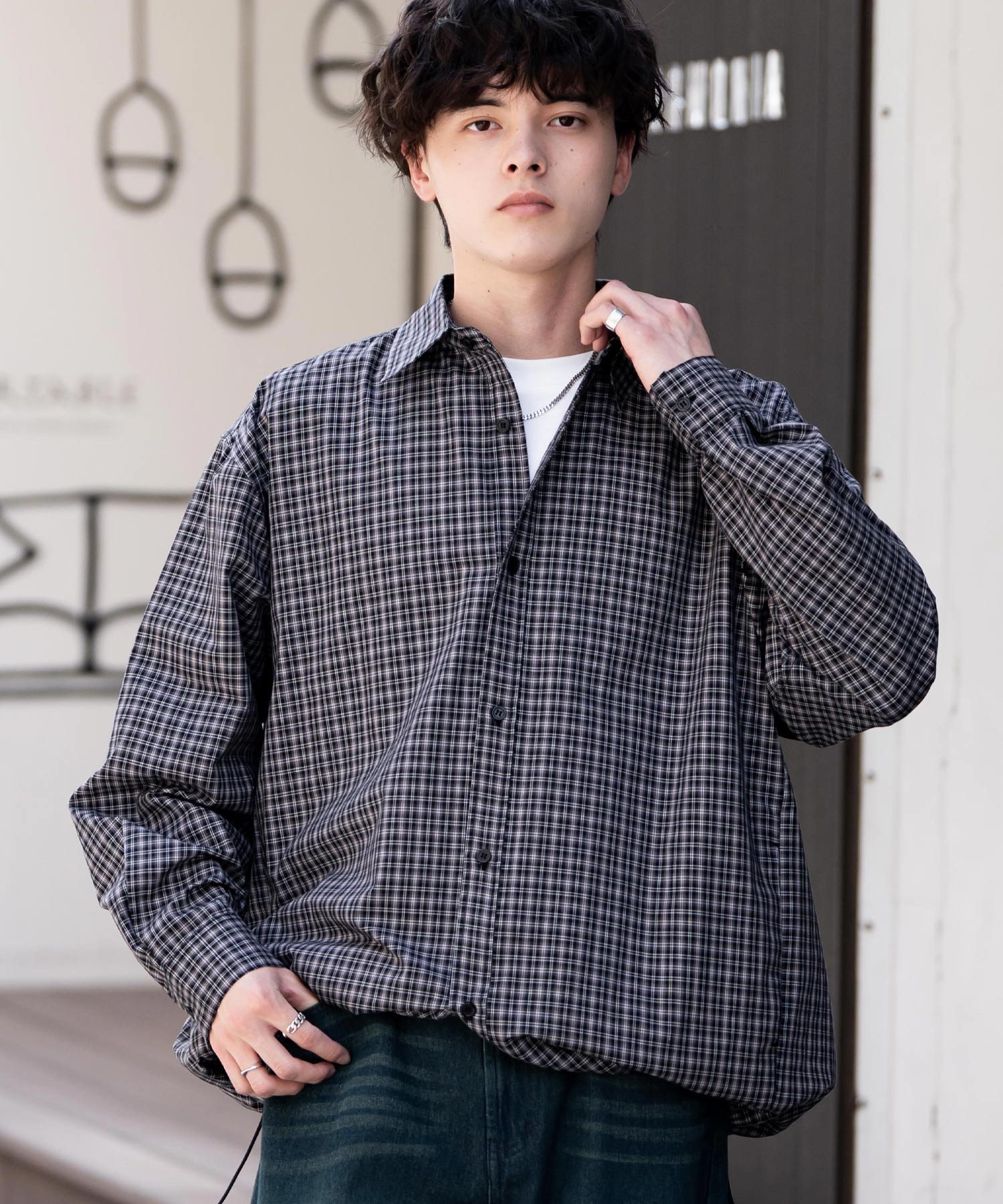 ロッキーモンロー Rocky Monroe シャツジャケット シャツ 長袖 メンズ レディース レギュラーカラー ドローコード バルーンシルエット オーバーサイズ ビッグシルエット リラックス 14761 (ネイビー(ストライプ)) ネイビー(ストライプ)