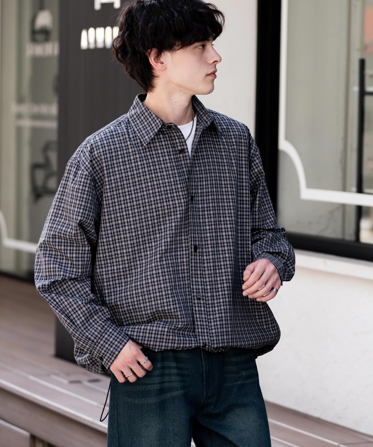 ロッキーモンロー Rocky Monroe シャツジャケット シャツ 長袖 メンズ レディース レギュラーカラー ドローコード バルーンシルエット オーバーサイズ ビッグシルエット リラックス 14761 (ネイビー(ストライプ)) ネイビー(ストライプ)