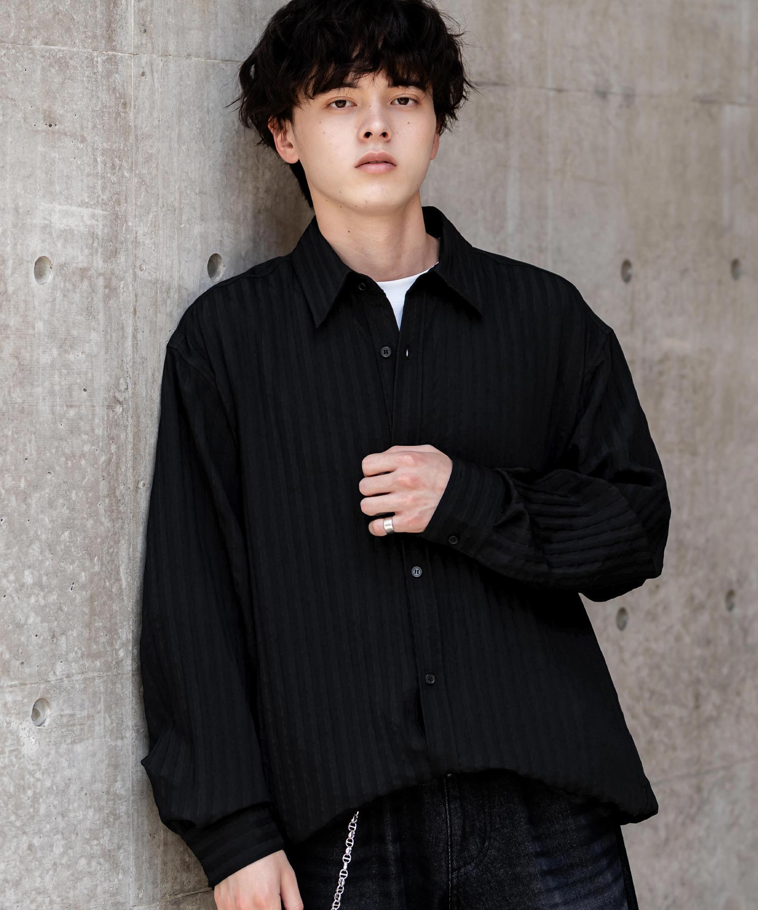 ロッキーモンロー Rocky Monroe シャツジャケット シャツ 長袖 メンズ レディース レギュラーカラー ドローコード バルーンシルエット オーバーサイズ ビッグシルエット リラックス 14761 (ネイビー(ストライプ)) ネイビー(ストライプ)