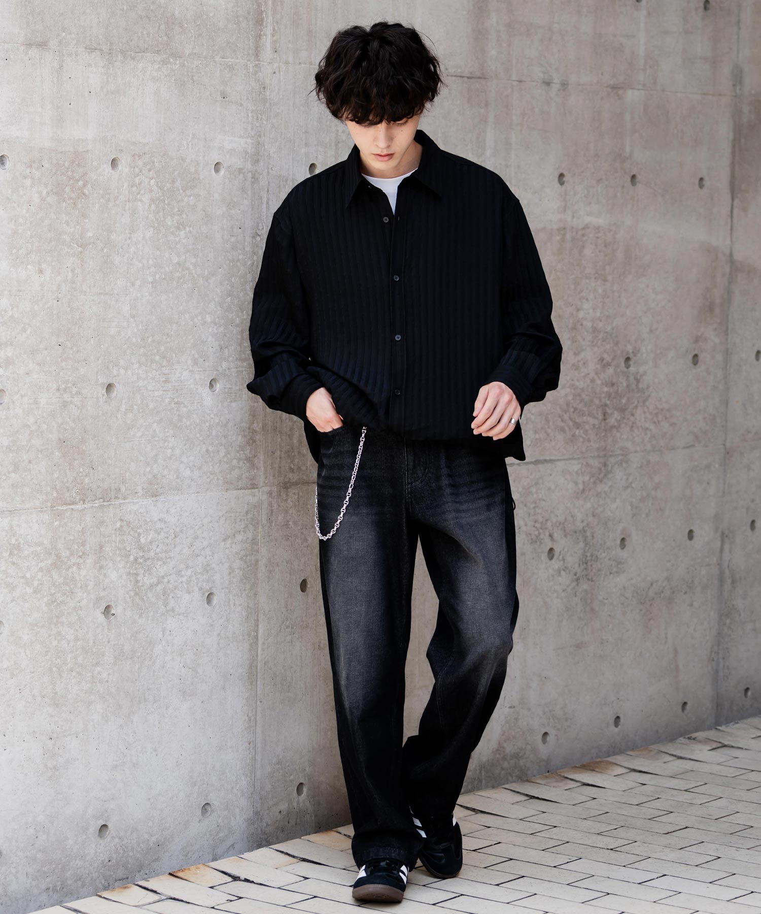 ロッキーモンロー Rocky Monroe シャツジャケット シャツ 長袖 メンズ レディース レギュラーカラー ドローコード バルーンシルエット オーバーサイズ ビッグシルエット リラックス 14761 (ネイビー(ストライプ)) ネイビー(ストライプ)