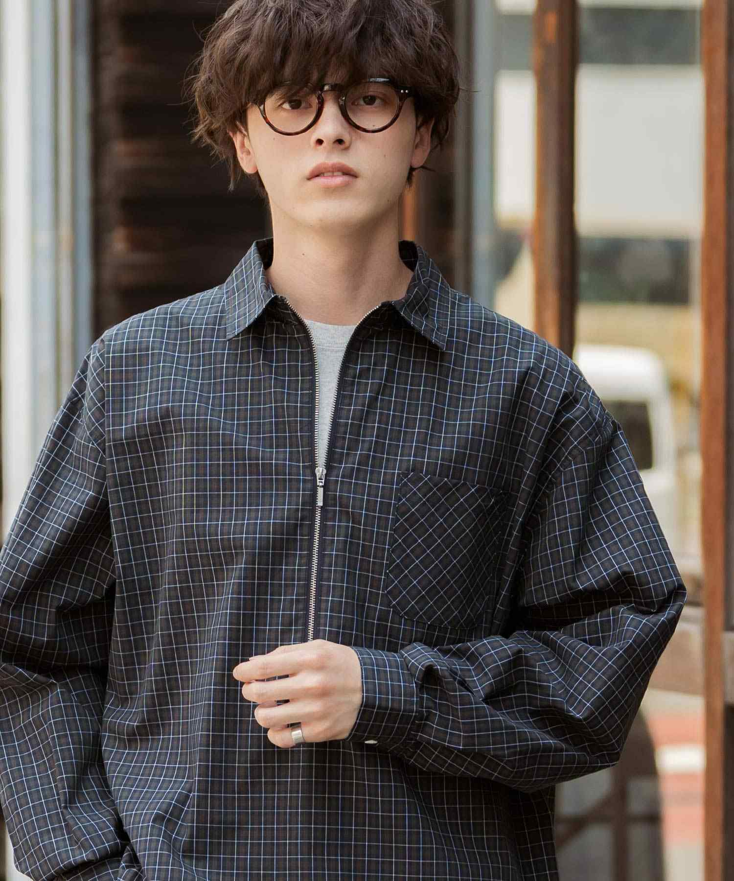 ロッキーモンロー Rocky Monroe チェックシャツ ハーフジップ 長袖 メンズ レディース ネルシャツ オンブレ 総柄 オーバーサイズ ビッグシルエット ルーズ リラックス ゆったり 14762 (ネイビーチェック) ネイビーチェック