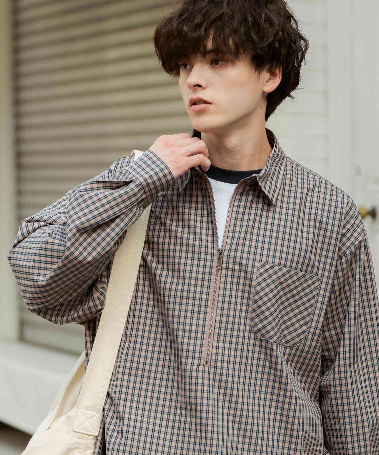 ロッキーモンロー Rocky Monroe チェックシャツ ハーフジップ 長袖 メンズ レディース ネルシャツ オンブレ 総柄 オーバーサイズ ビッグシルエット ルーズ リラックス ゆったり 14762 (ネイビーチェック) ネイビーチェック