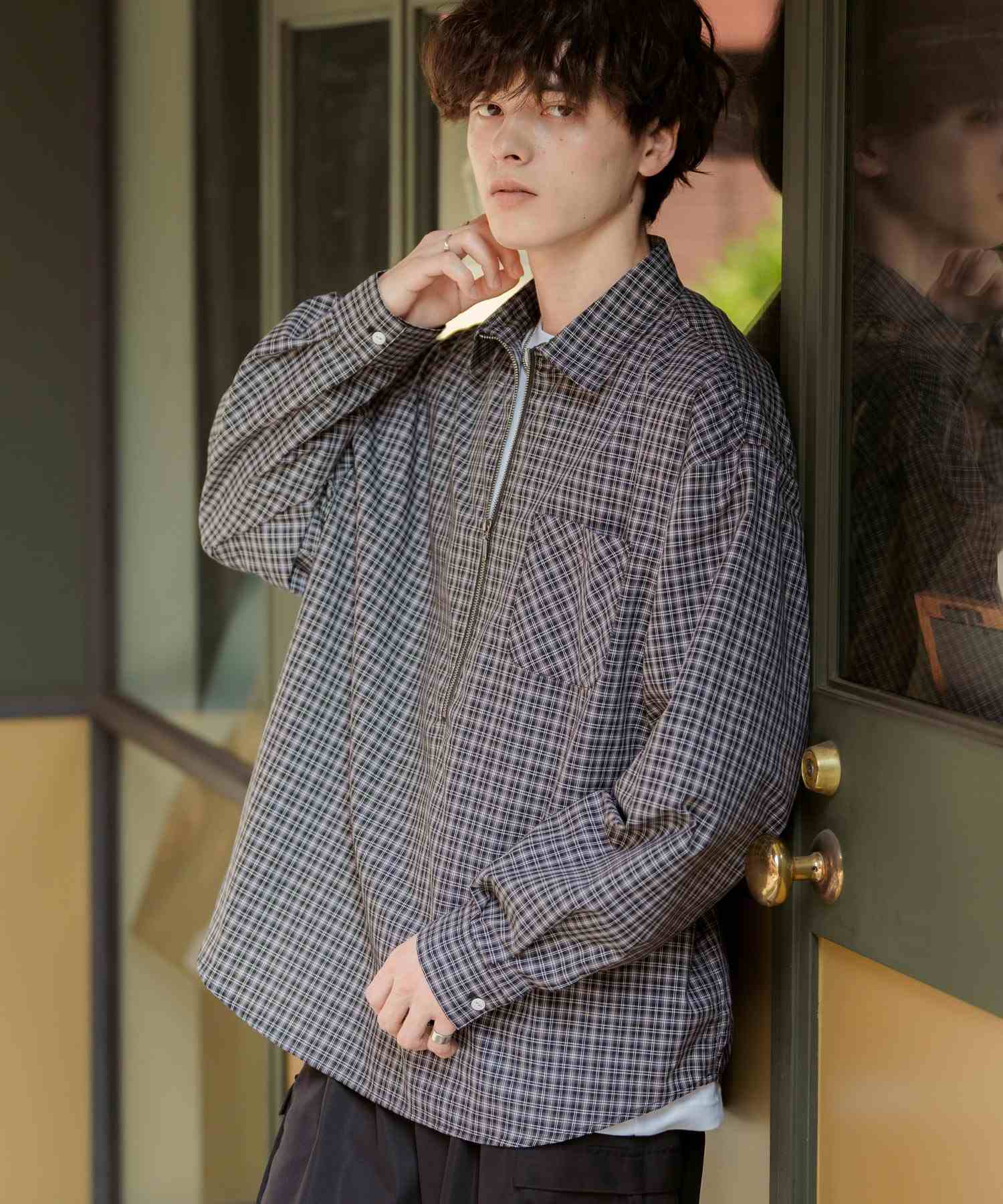 ロッキーモンロー Rocky Monroe チェックシャツ ハーフジップ 長袖 メンズ レディース ネルシャツ オンブレ 総柄 オーバーサイズ ビッグシルエット ルーズ リラックス ゆったり 14762 (ネイビーチェック) ネイビーチェック