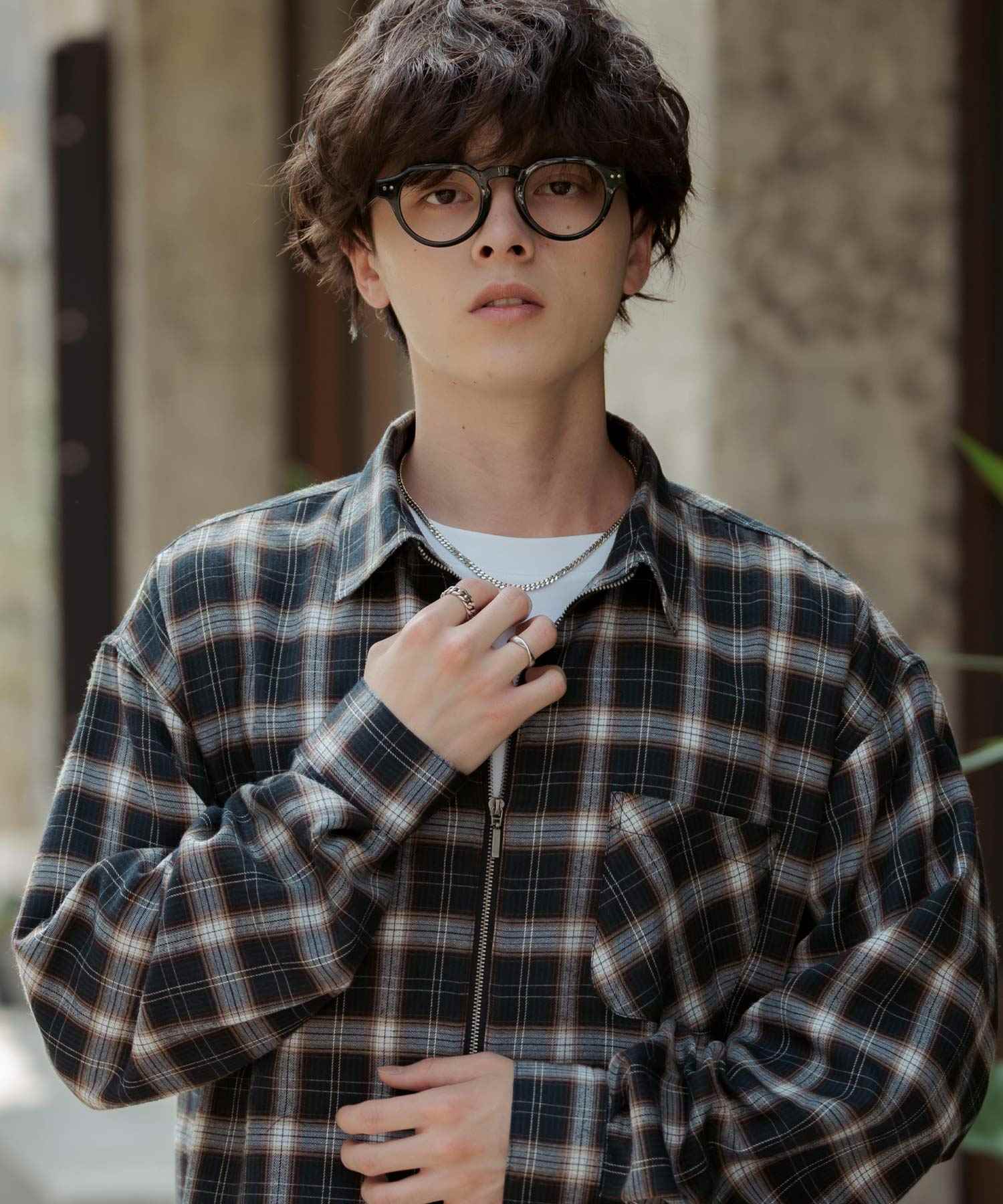 ロッキーモンロー Rocky Monroe チェックシャツ ハーフジップ 長袖 メンズ レディース ネルシャツ オンブレ 総柄 オーバーサイズ ビッグシルエット ルーズ リラックス ゆったり 14762 (ネイビーチェック) ネイビーチェック