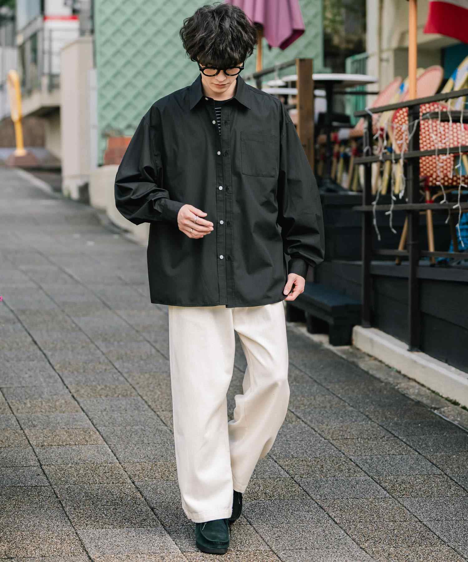 ロッキーモンロー Rocky Monroe カジュアルシャツ 長袖 メンズ チェック ストライプ 無地 TCブロード 白シャツ オーバーサイズ リラックス レギュラーカラー 胸ポケット 14718 (ブルー2(ストライプ)) ブルー2(ストライプ)