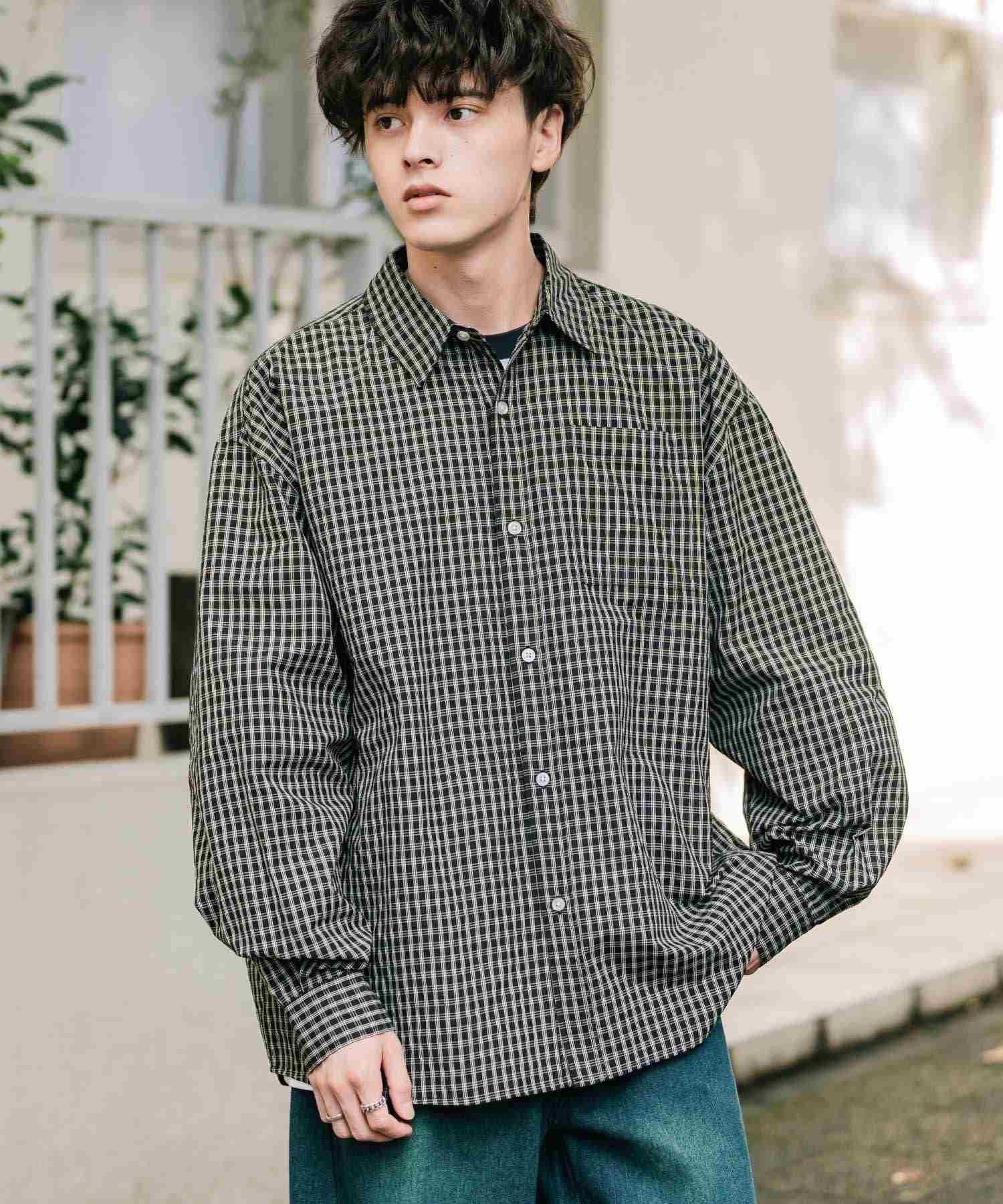 ロッキーモンロー Rocky Monroe カジュアルシャツ 長袖 メンズ チェック ストライプ 無地 TCブロード 白シャツ オーバーサイズ リラックス レギュラーカラー 胸ポケット 14718 (ブルー2(ストライプ)) ブルー2(ストライプ)