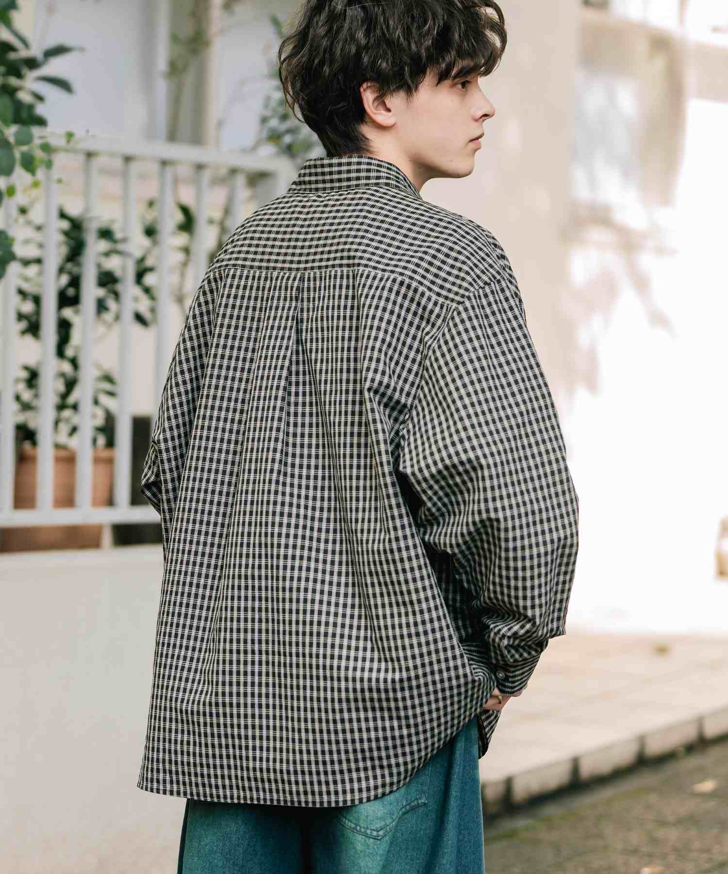 ロッキーモンロー Rocky Monroe カジュアルシャツ 長袖 メンズ チェック ストライプ 無地 TCブロード 白シャツ オーバーサイズ リラックス レギュラーカラー 胸ポケット 14718 (ブルー2(ストライプ)) ブルー2(ストライプ)